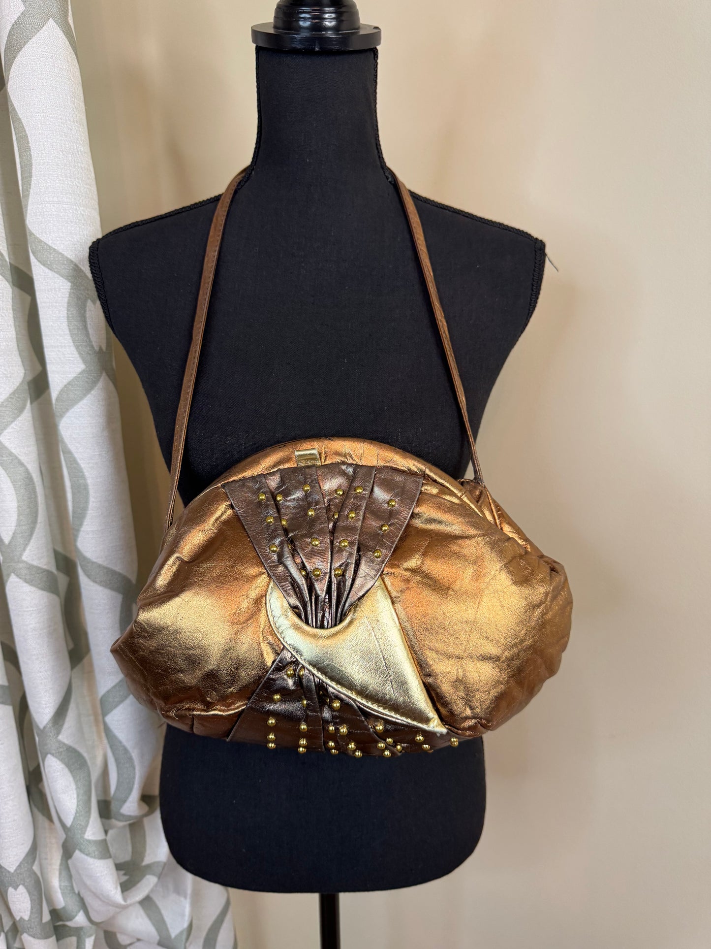 Studded Tri-Color Metallic Vintage Handbag