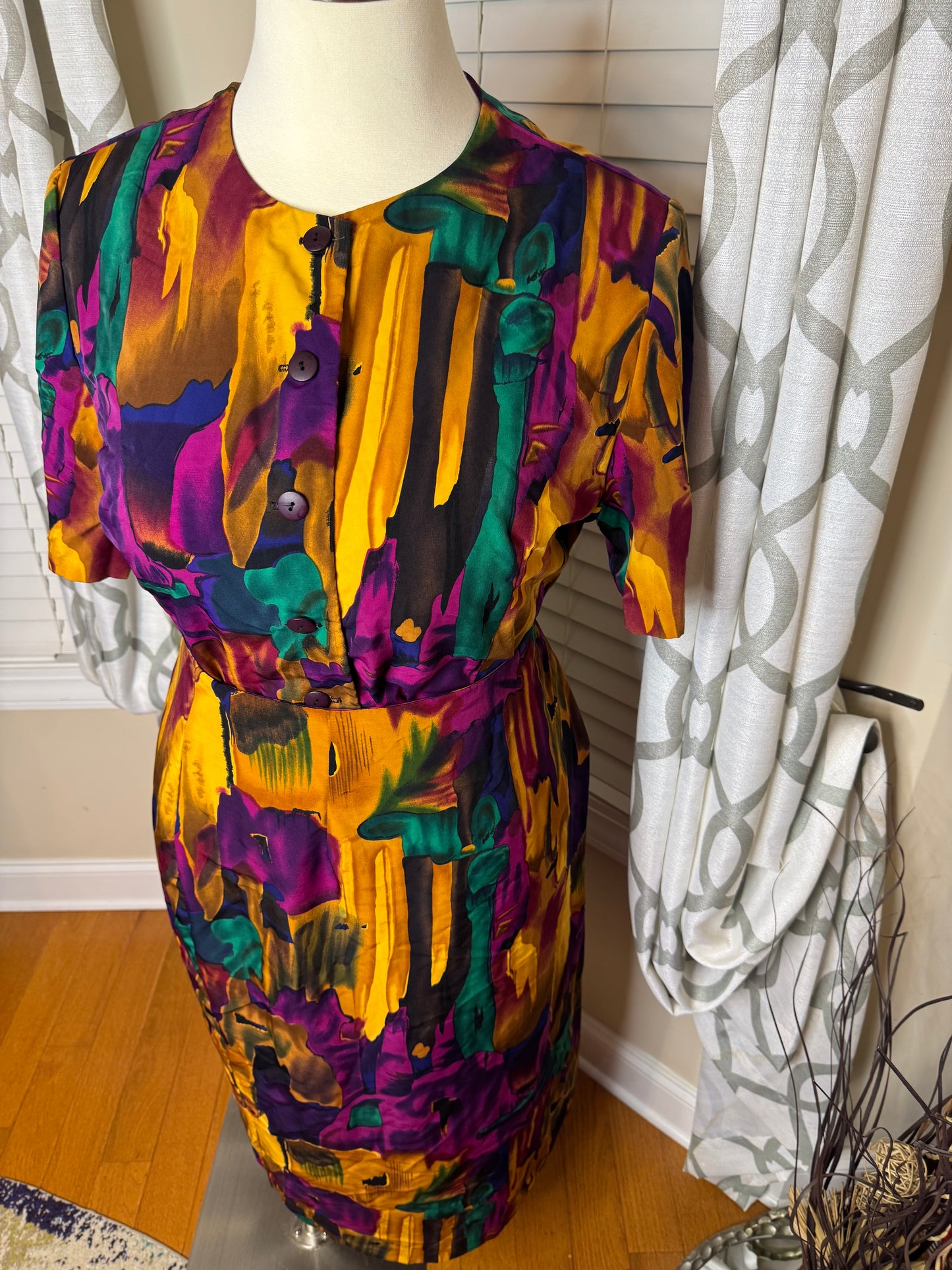 Vintage Abstract Print 2-Piece Wrap Skirt Set