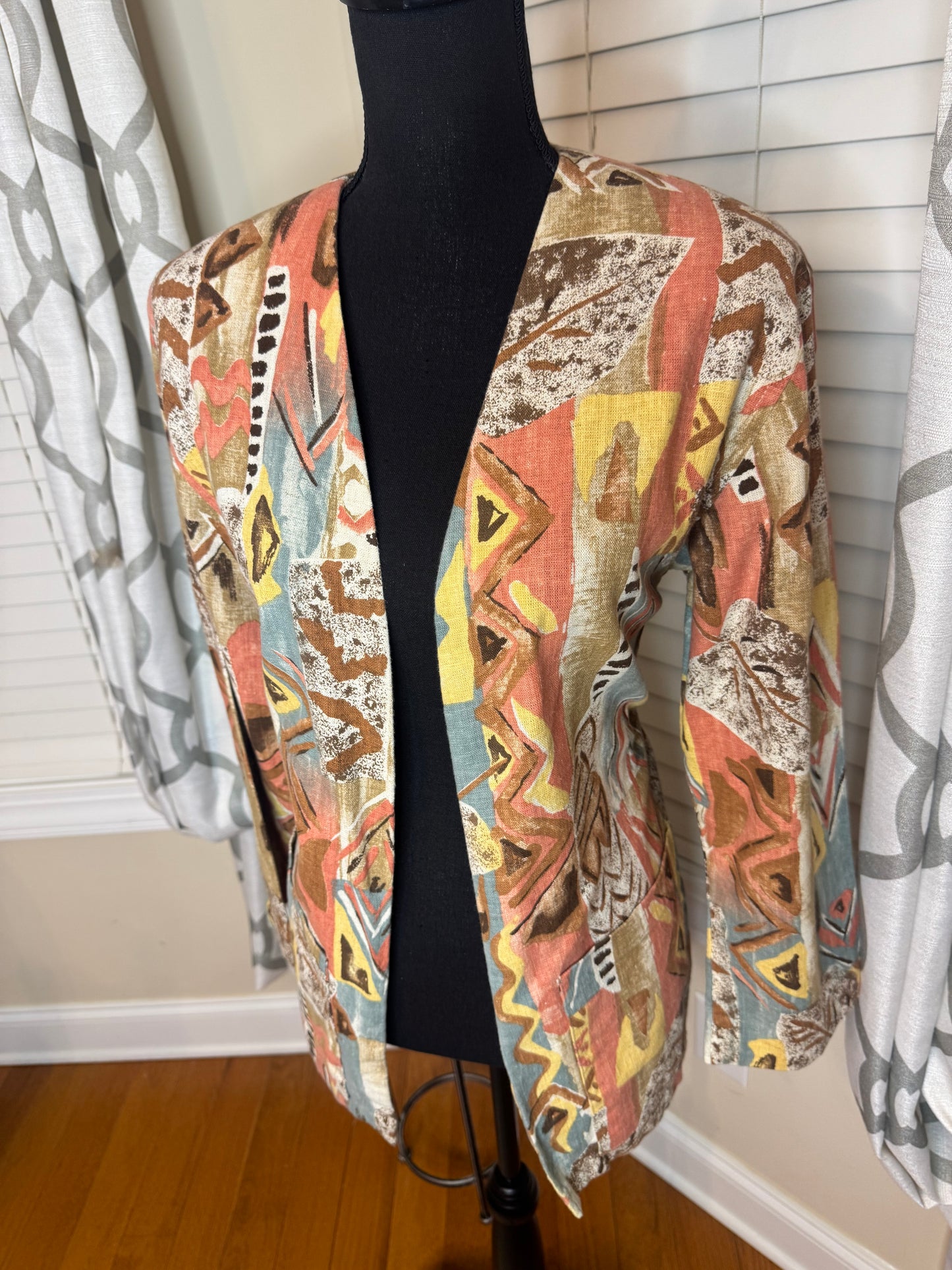 Neutral Tone Abstract Print Vintage Blazer
