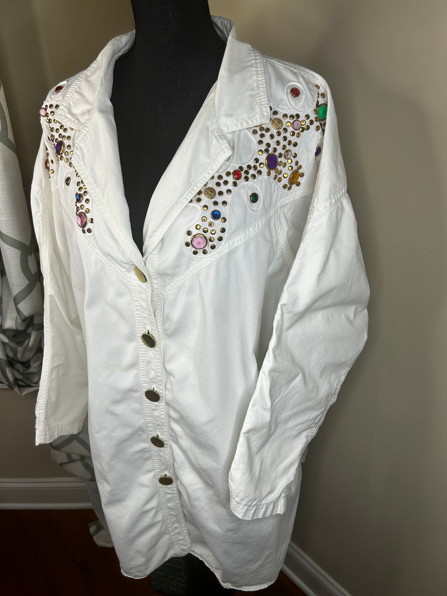 Monique Fashions Bejeweled Denim Shirt