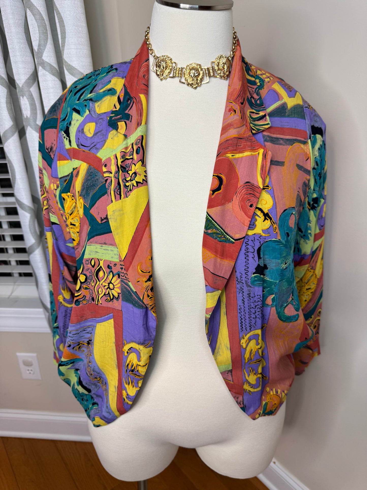 Vtg Karen Kane Multicolor Open Blazer