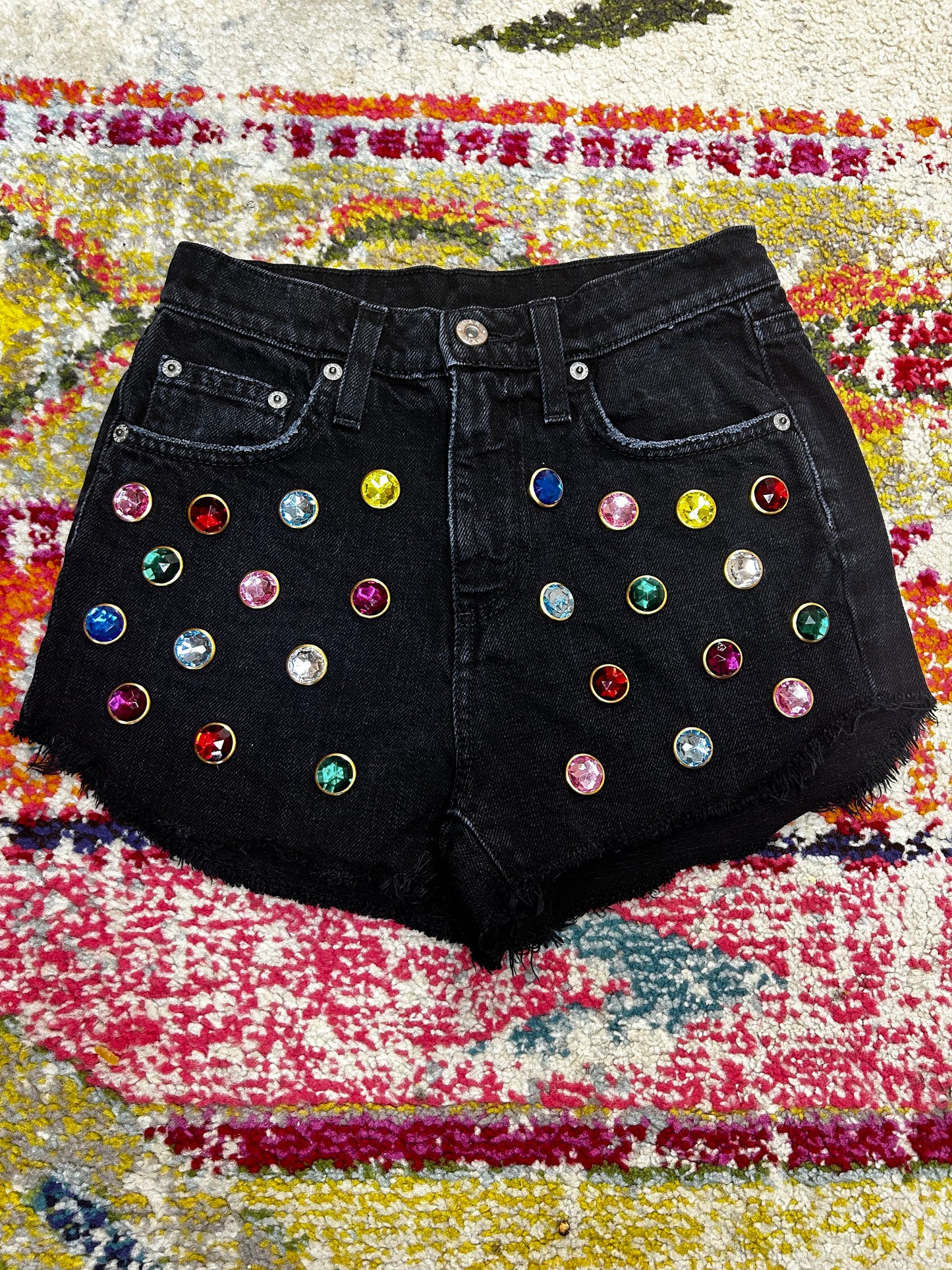 Bejeweled Carmar Studded Denim High Waisted Shorts