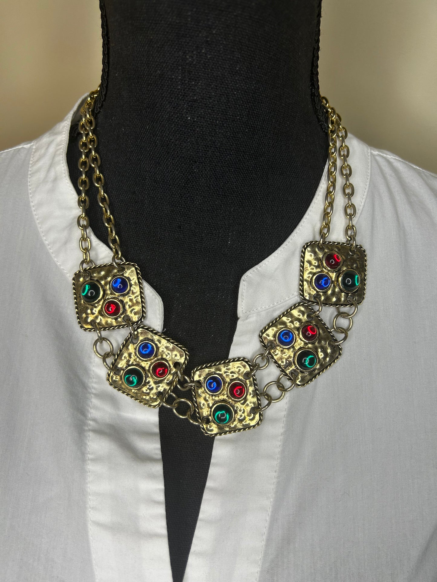 Vintage 80s Jeweled Bib Necklace