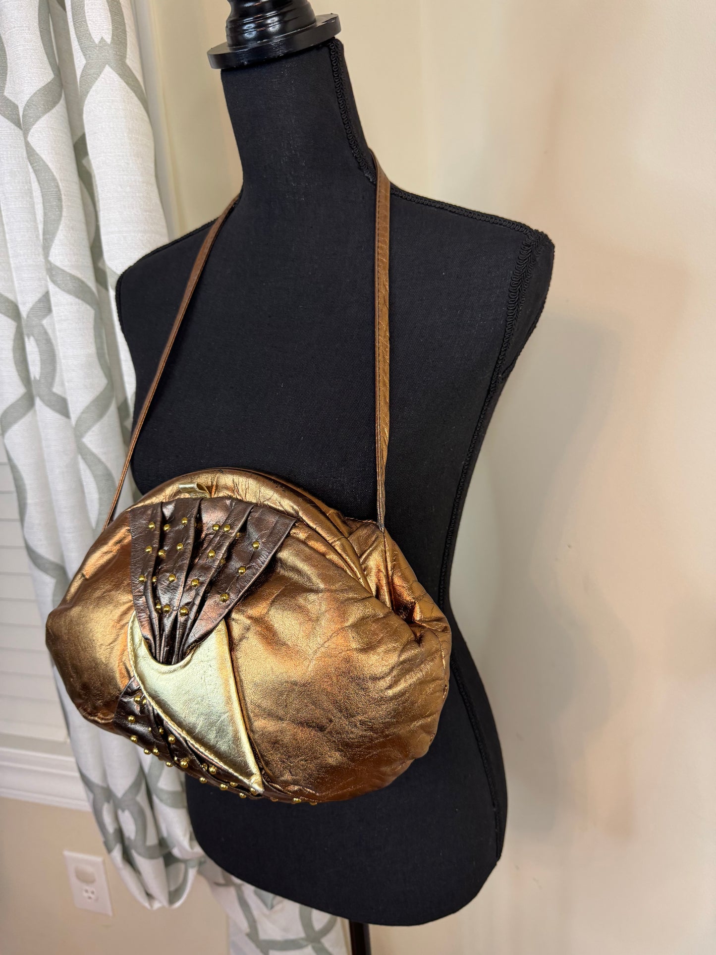 Studded Tri-Color Metallic Vintage Handbag