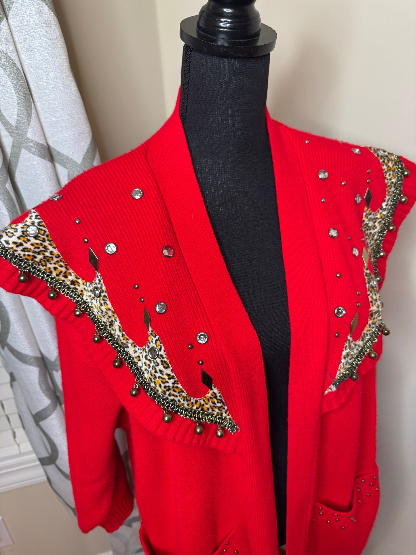 Vtg Bejeweled Open Sweater Duster