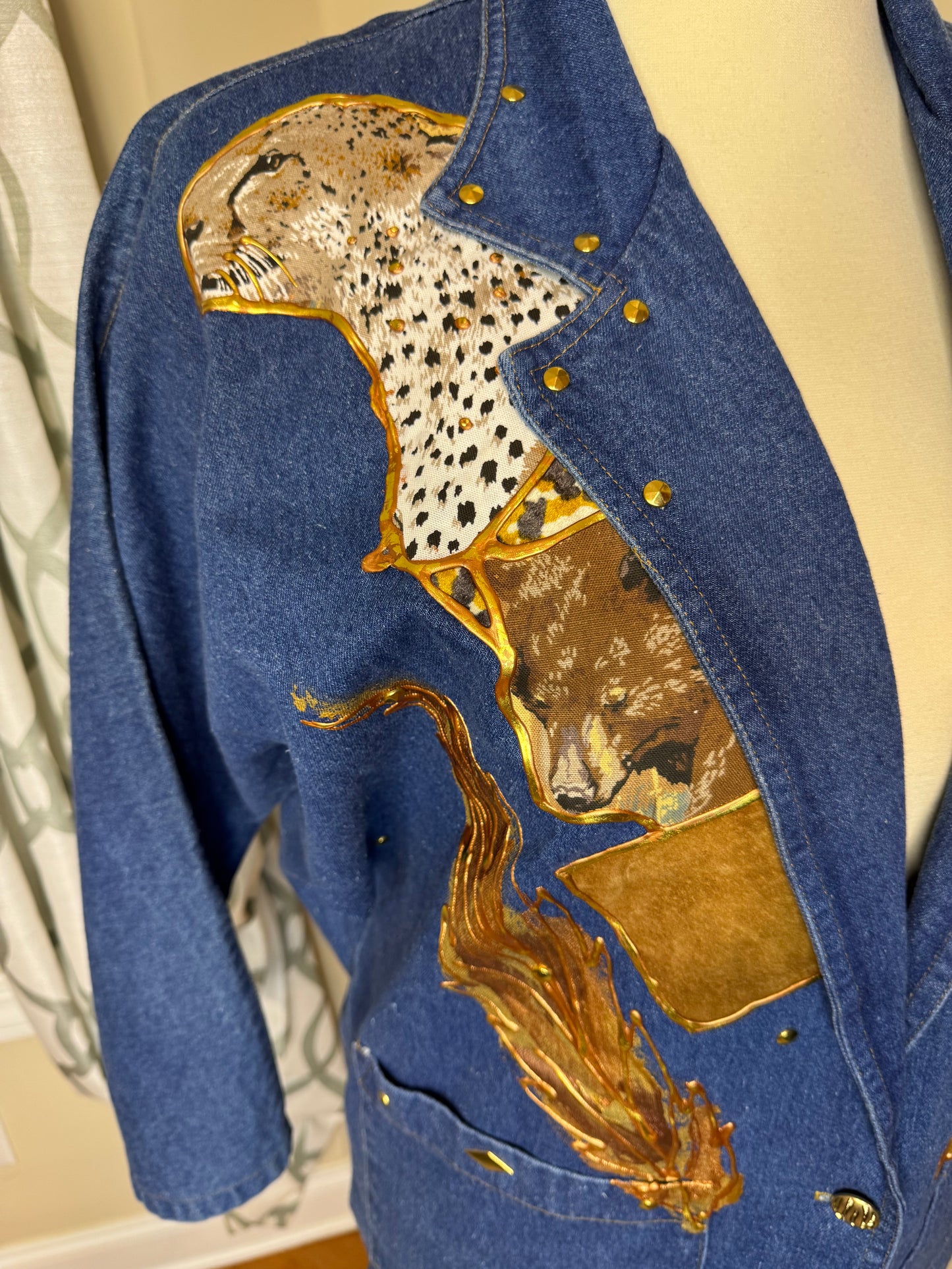 Vintage Fashion Avenue Embroidered and Animal Print Denim Blazer NWT