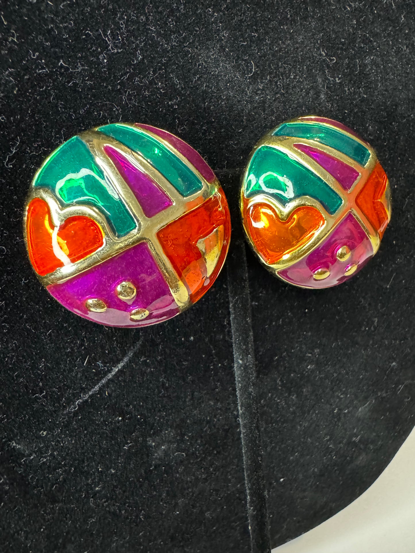 Vtg Multicolor Button Style Earrings