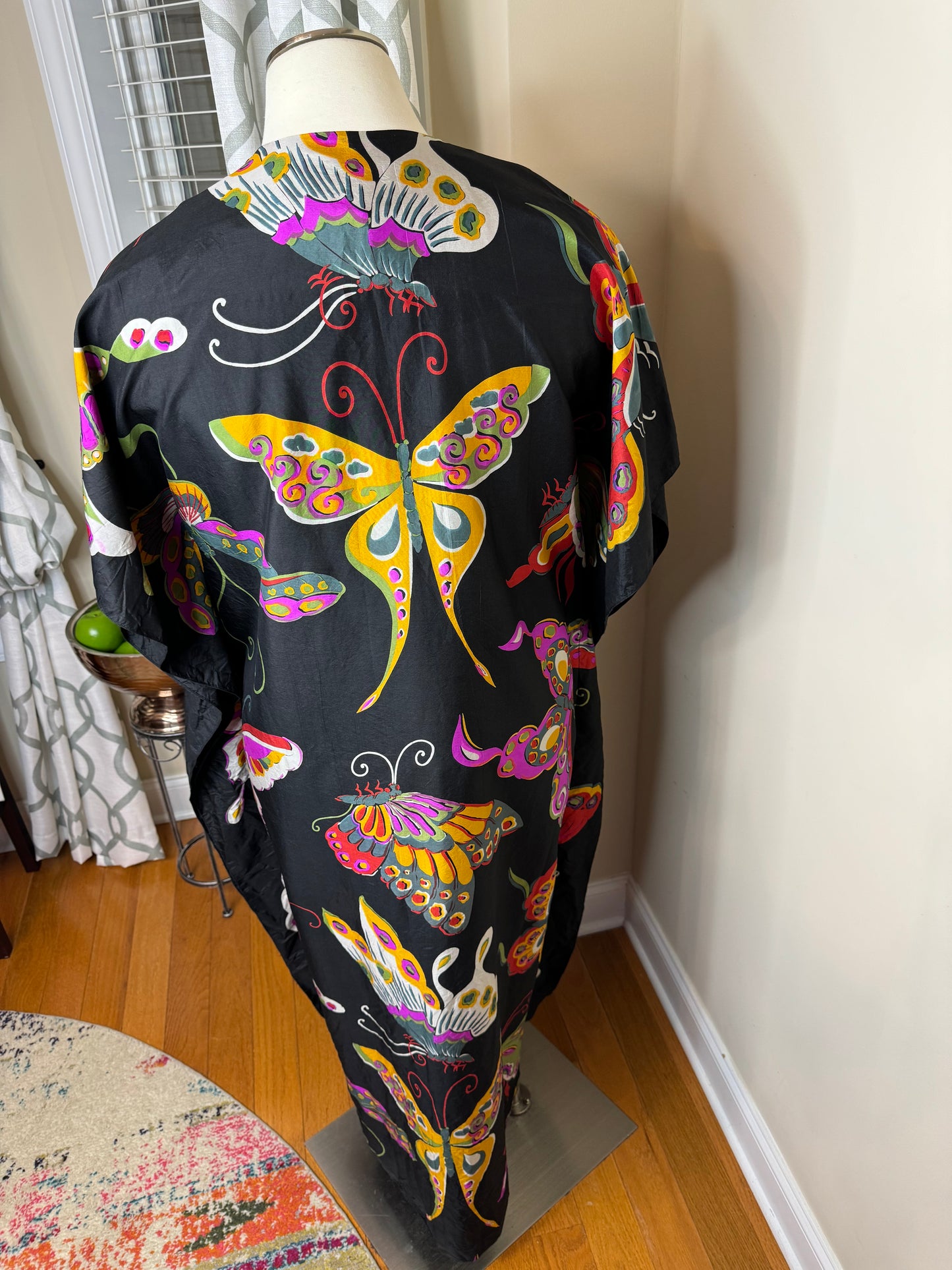 Thai Silk Glam 80's Butterfly Caftan Smithsonian Institution Gift Catalog 1985 Wearable Art MuuMuu