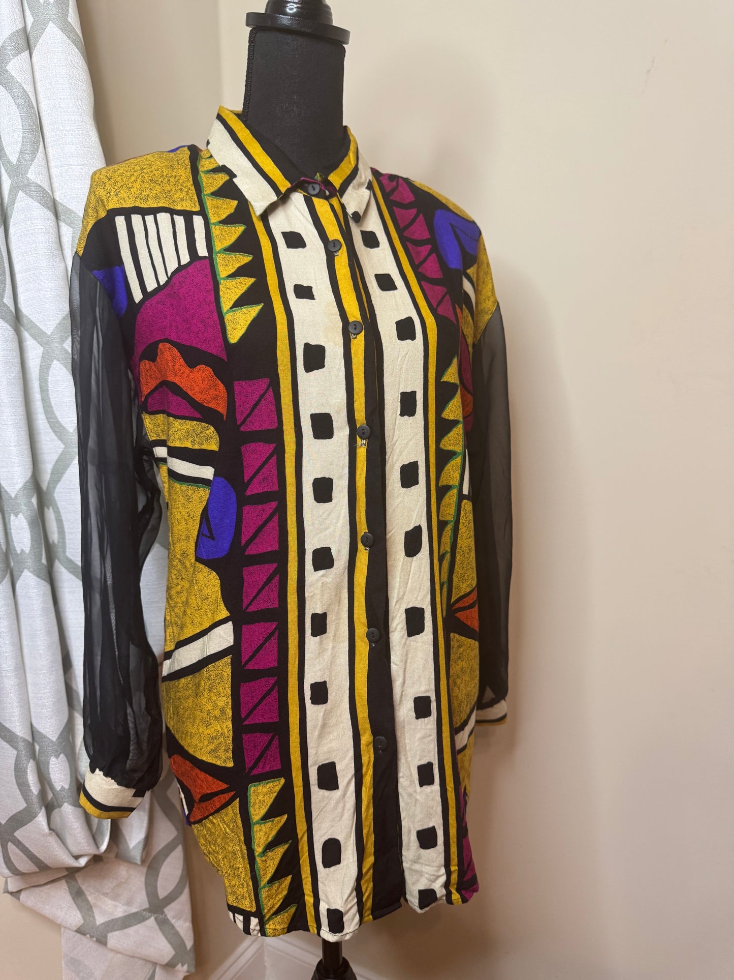 Marine West Abstract Shirt with Sheer Sleeves