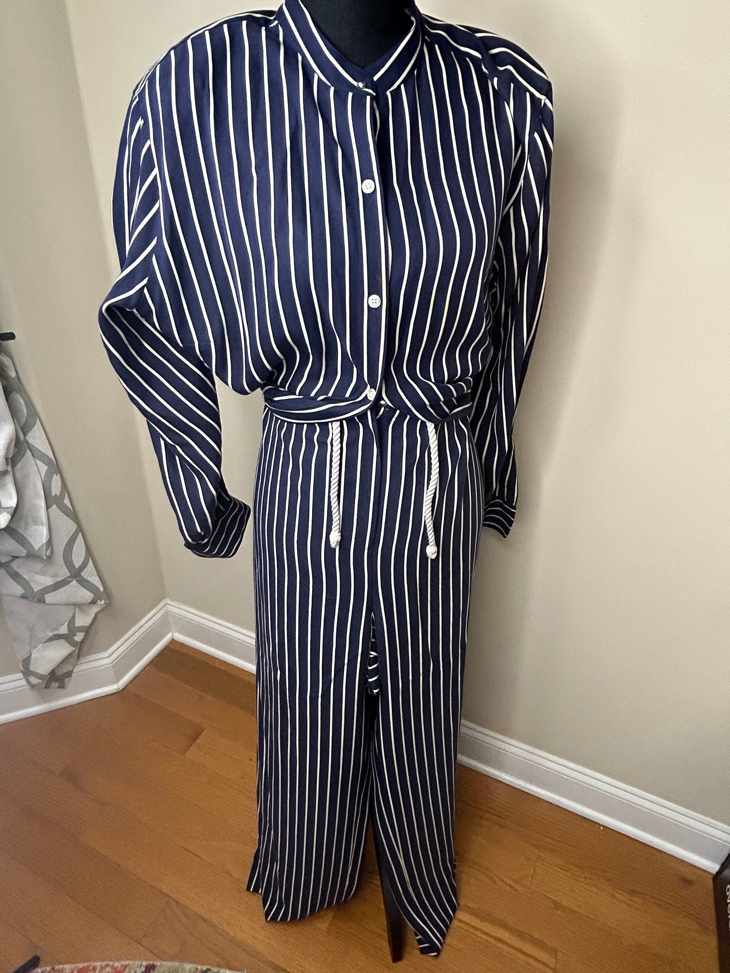 Ralph Lauren 2-Piece Navy Blue and White Striped Pant Set