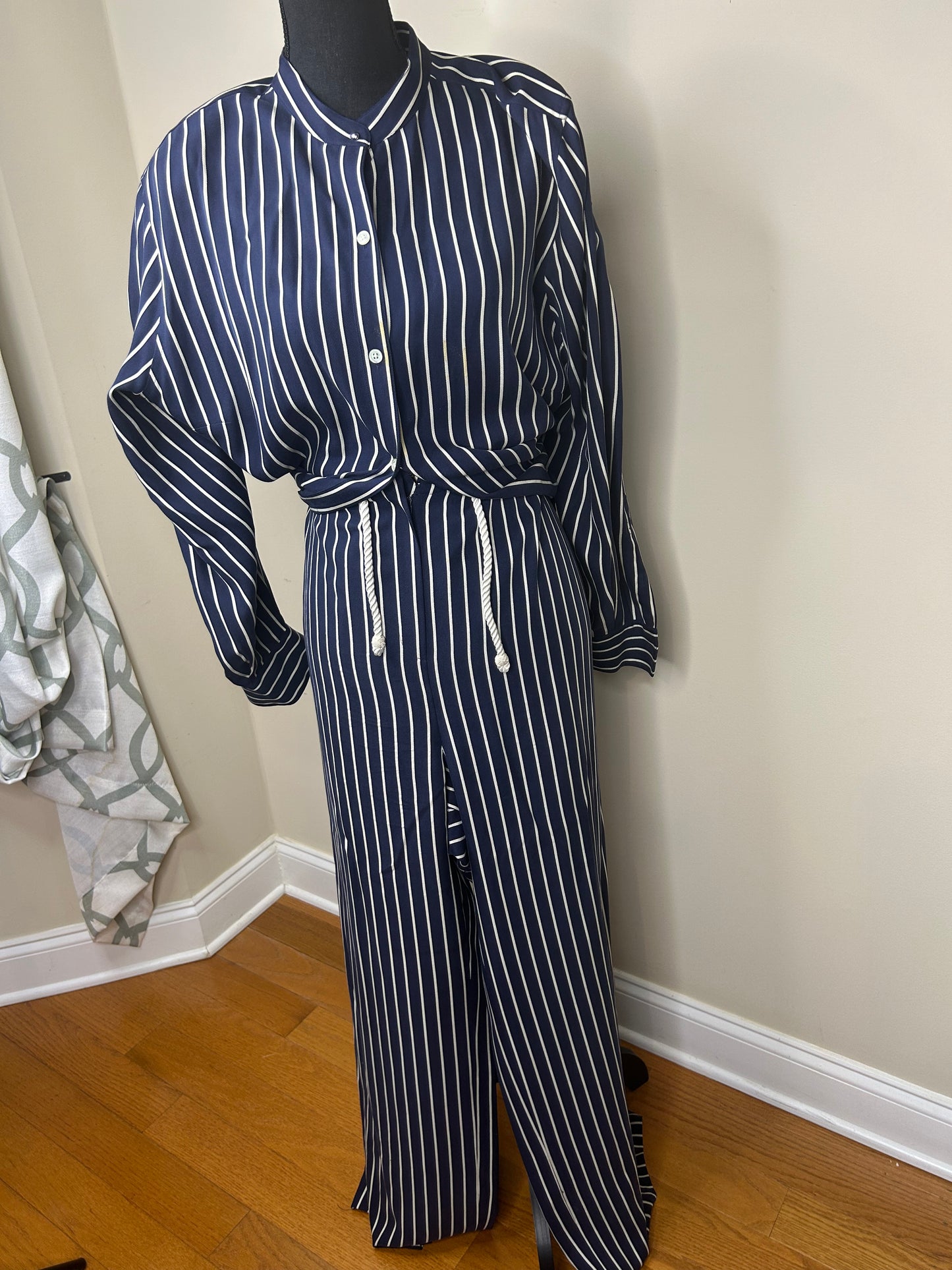 Ralph Lauren 2-Piece Navy Blue and White Striped Pant Set