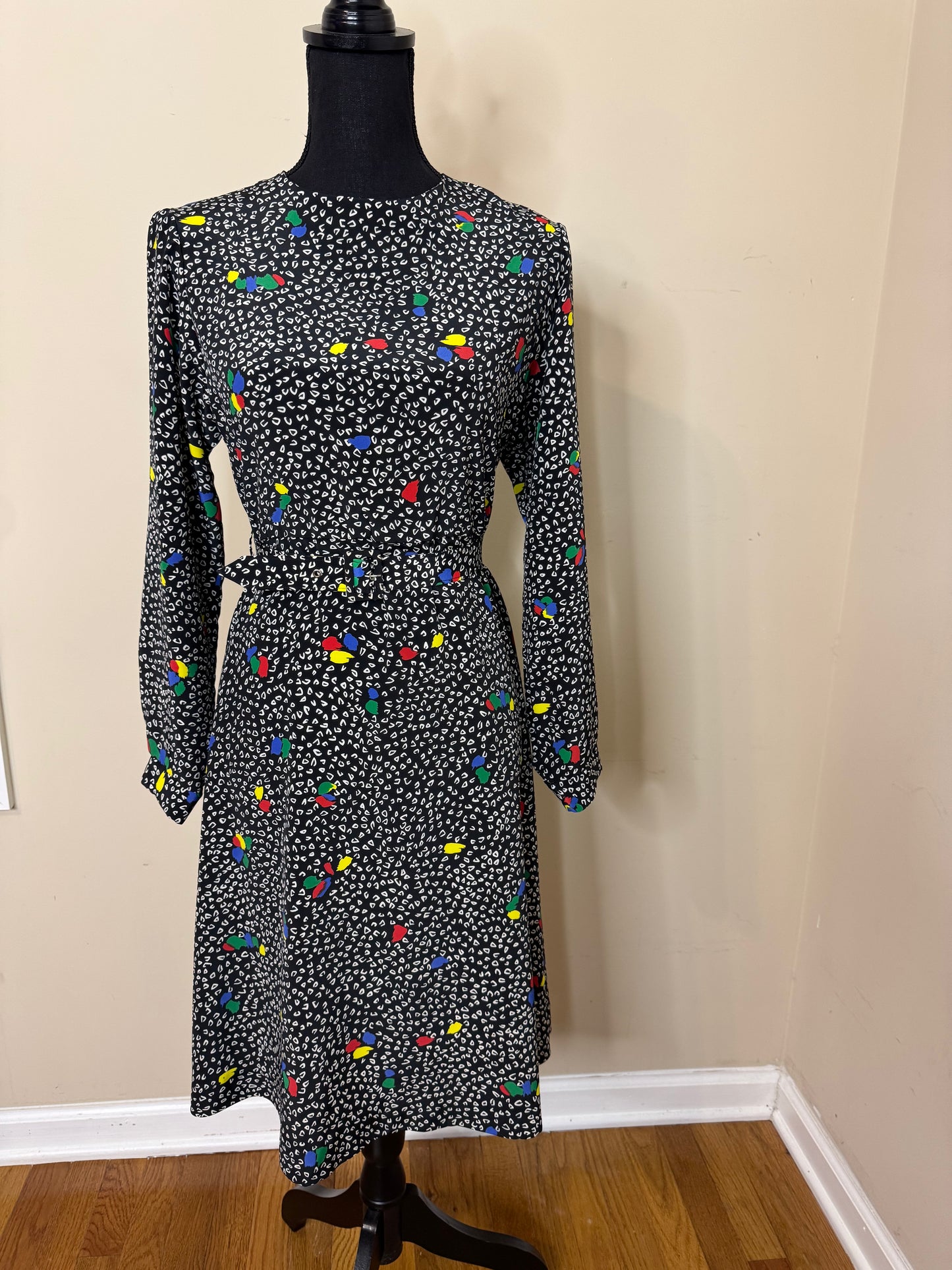 Vtg Multicolor Abstract Print Dress