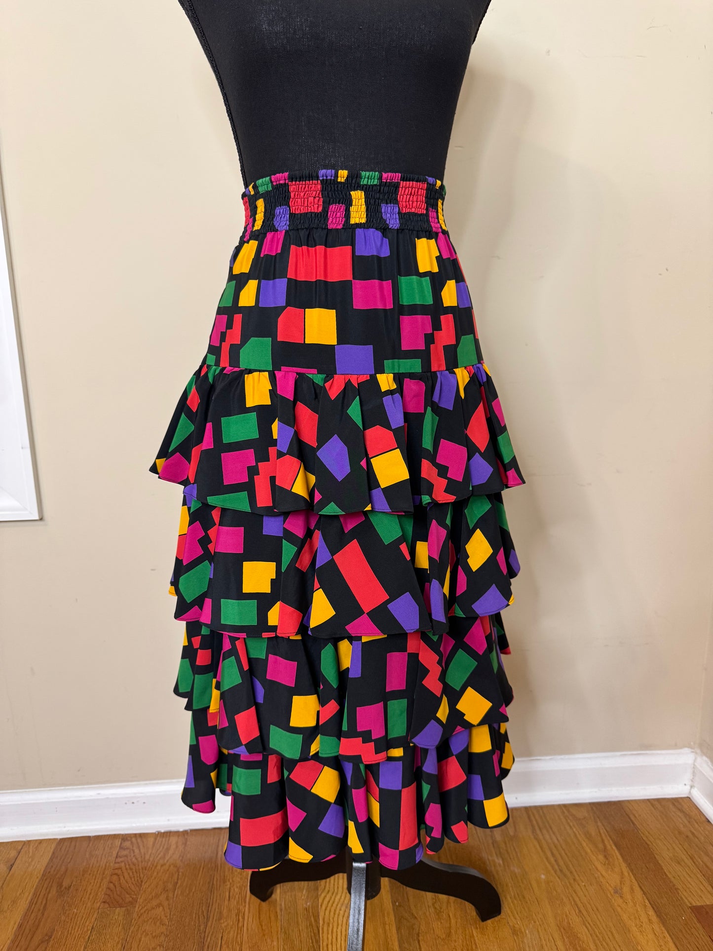 Vtg Abstract Print Multi-tiered Skirt