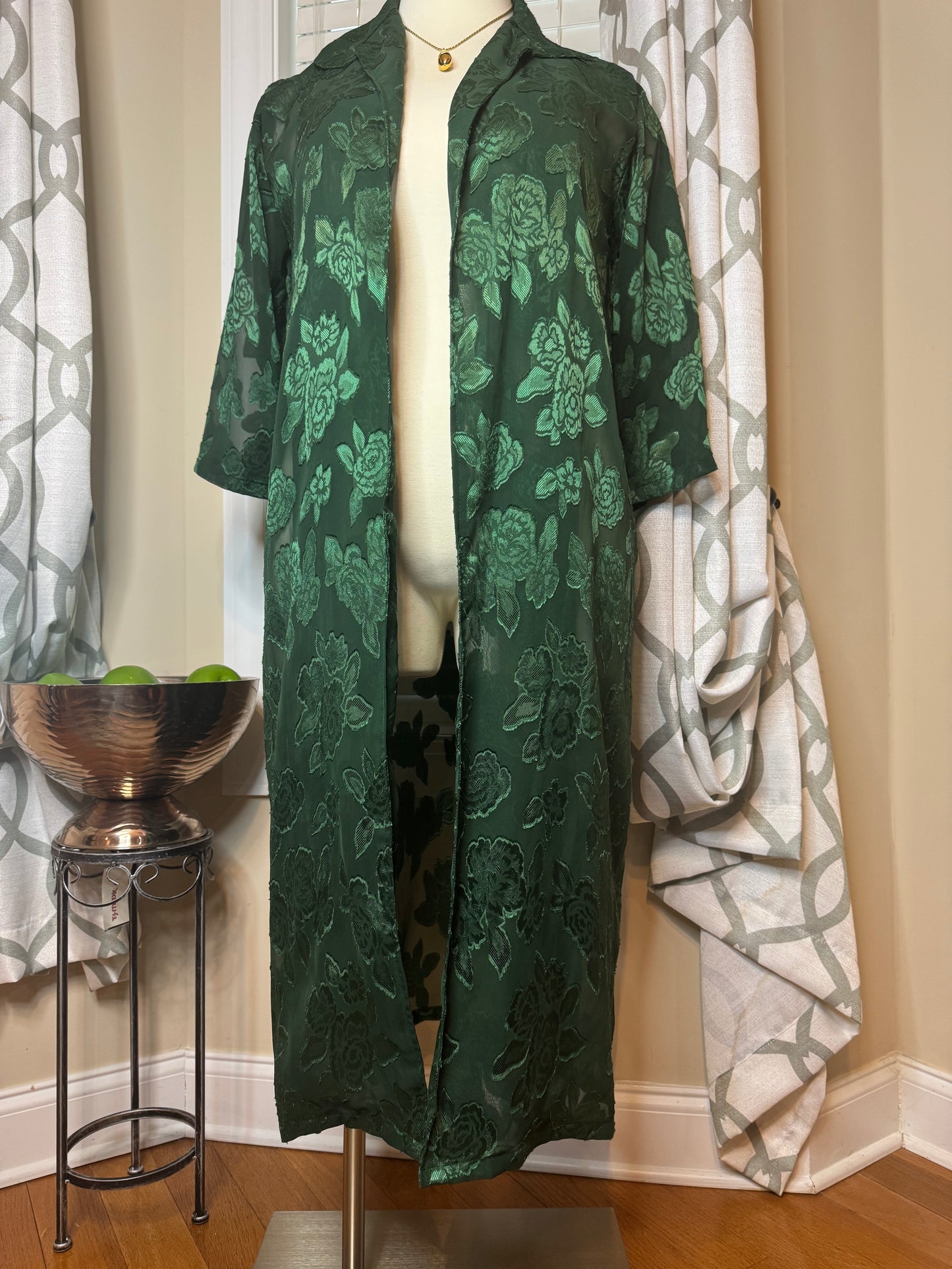 Floral Embossed Open Duster