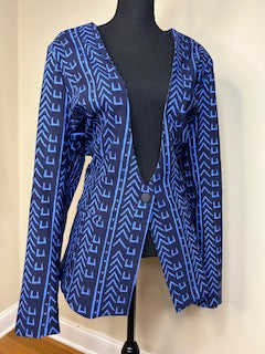 D'IYANU Farjana Women's African Print Stretch Woven Blazer (Blue Navy Mudcloth)