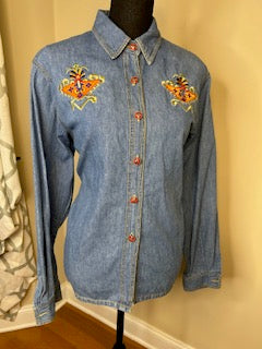 Vtg Alexa Em Embroidered Denim Shirt