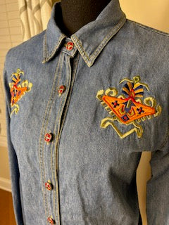 Vtg Alexa Em Embroidered Denim Shirt