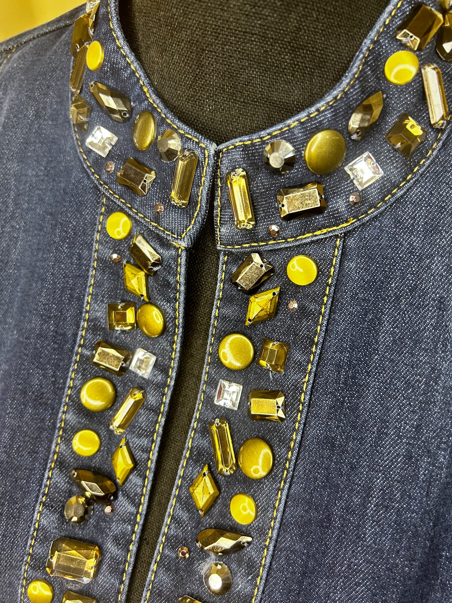 Chico's Denim Jacket with Gold Studs and Jewels