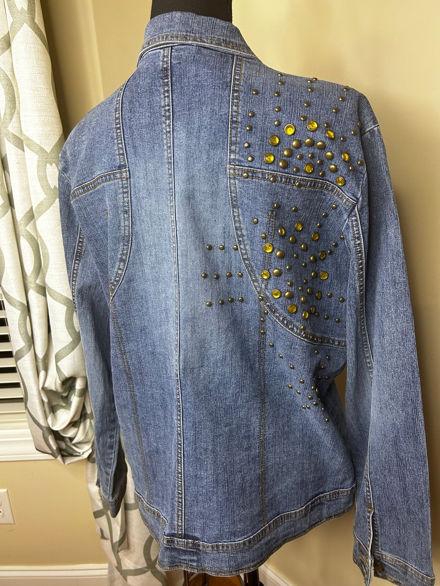 Ashley Stewart Denim Jacket with Gold Studs and Jewels