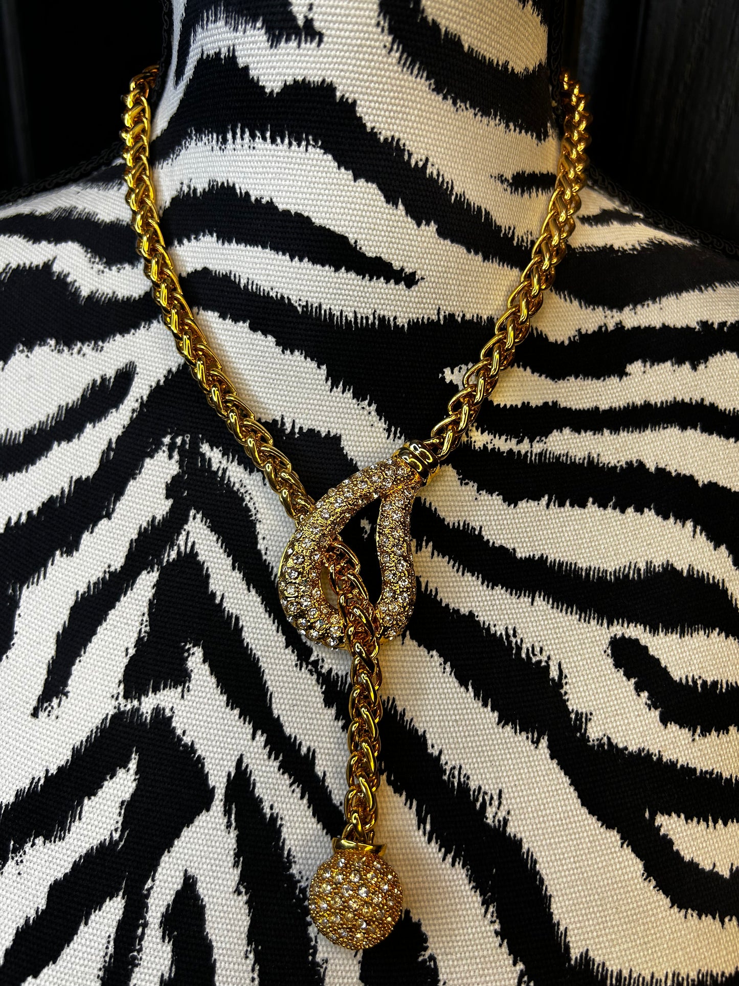 Vintage Stamped Traci Lynn Crystal Encrusted Heavy Rope Chain Lariat Style Necklace