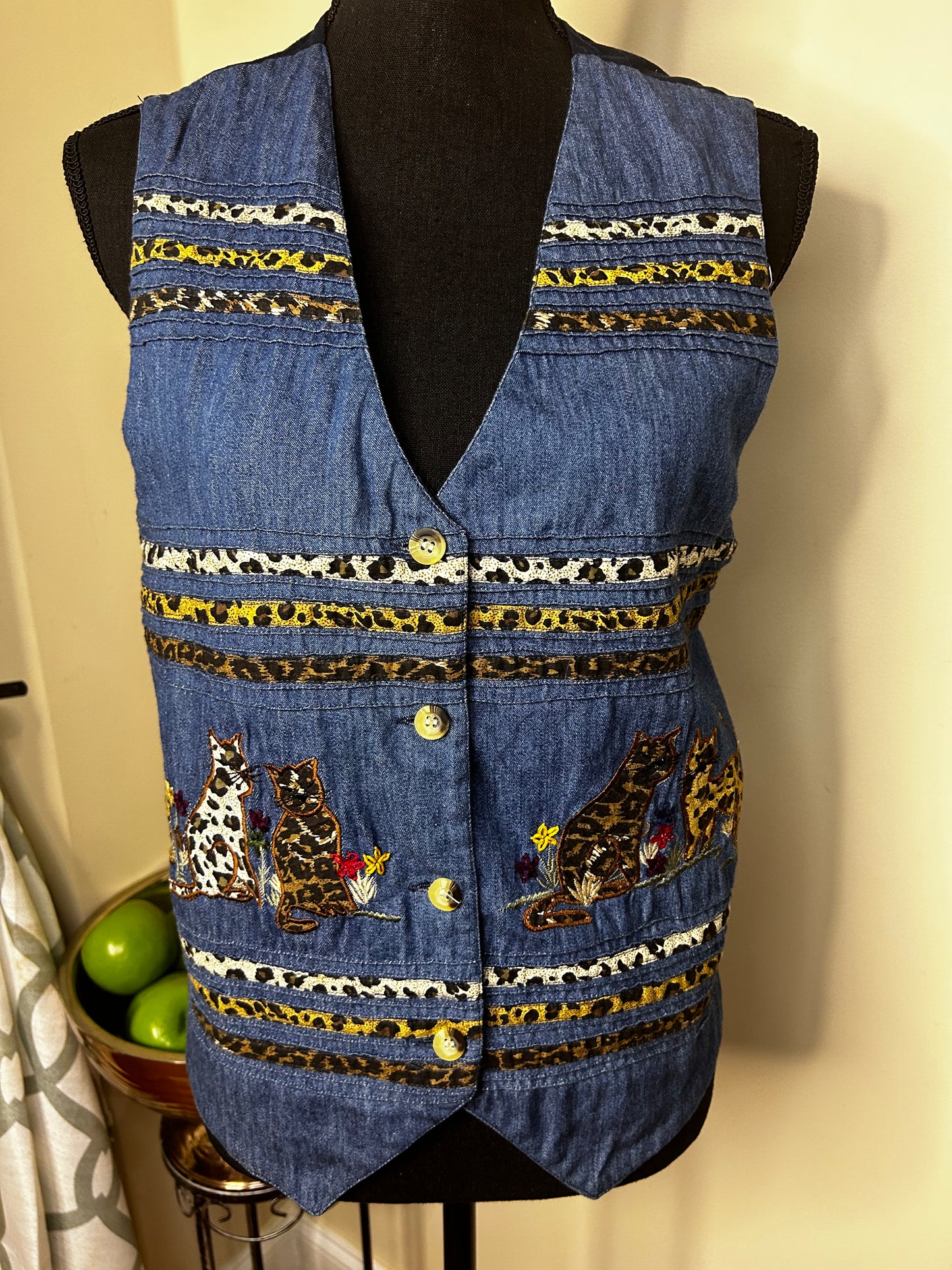 Denim Vest with Cat Design