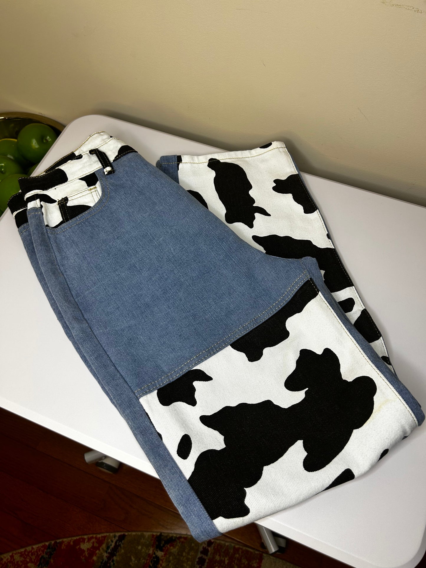 Denim Jeans with Cow Print