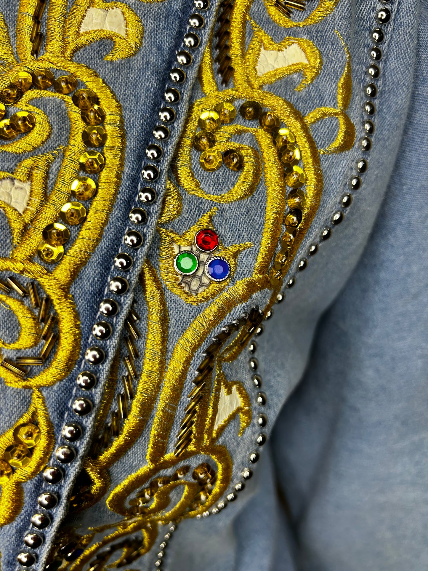Vintage Denim Bejeweled and Embroidered Blazer