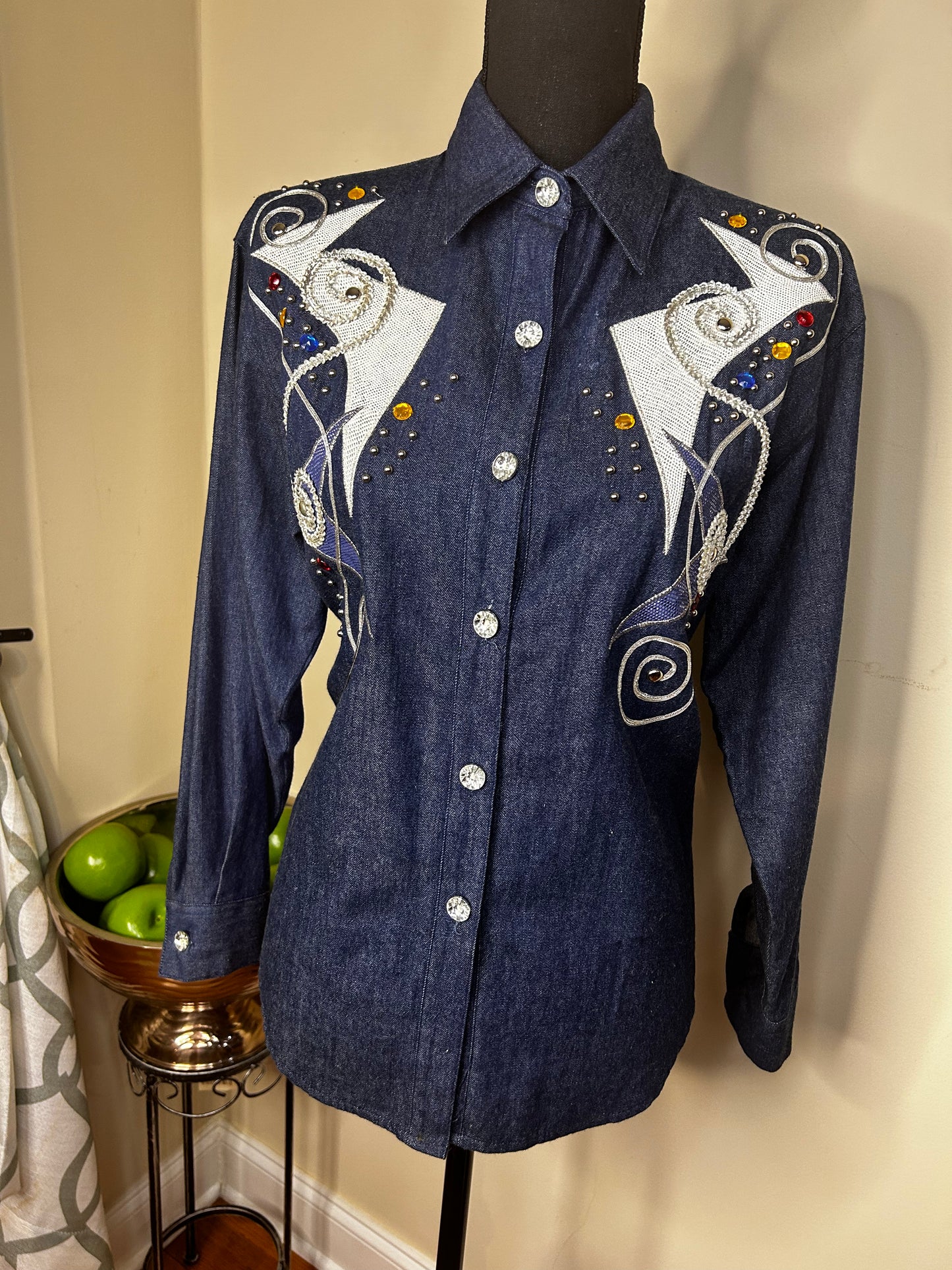 Colorful Bejeweled Denim Shirt