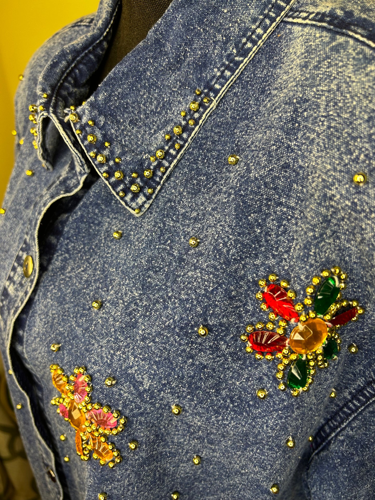 Vintage Denim Bejeweled Gold Studded Shirt
