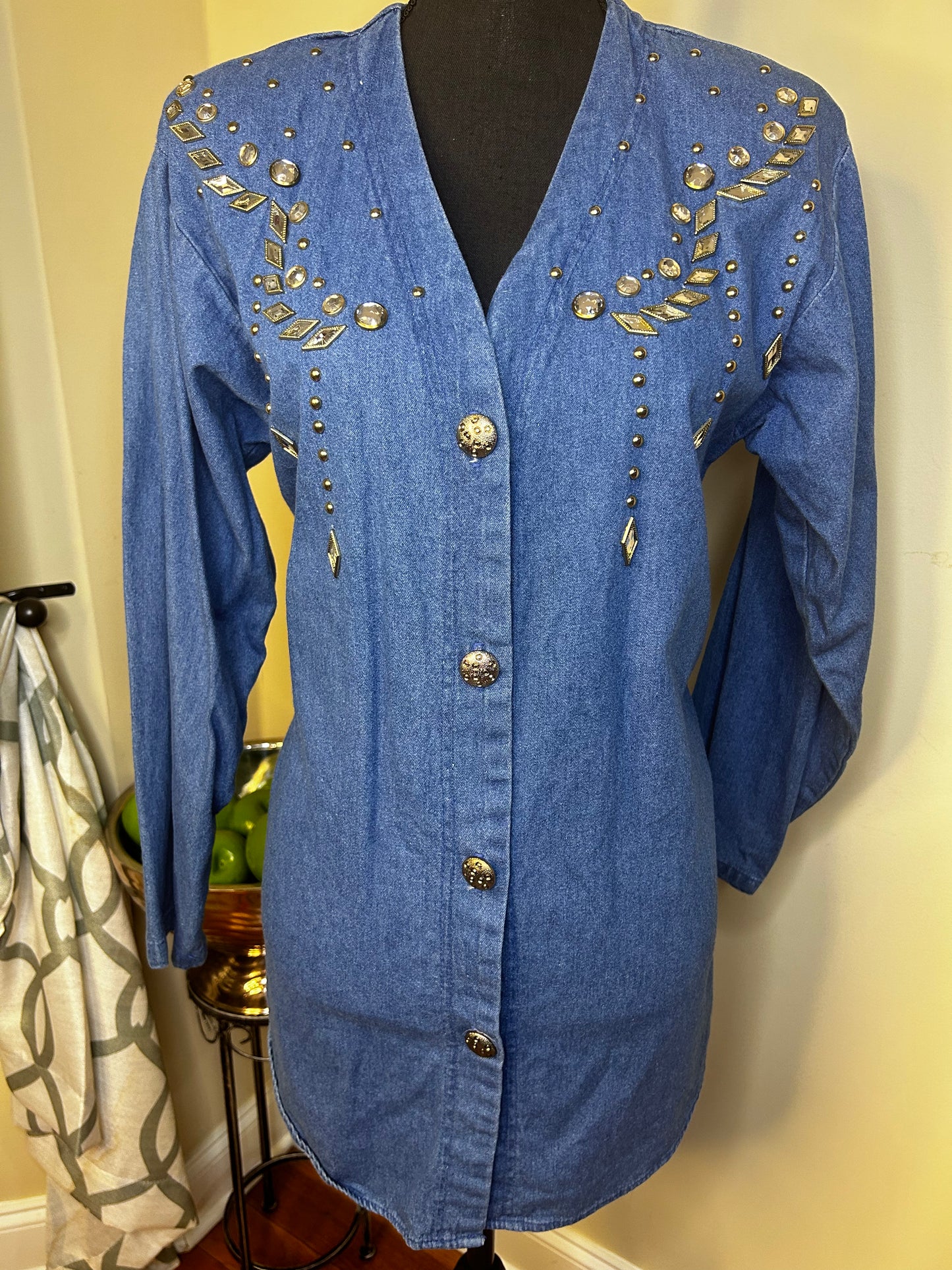 Clear Bejeweled Denim Shirt
