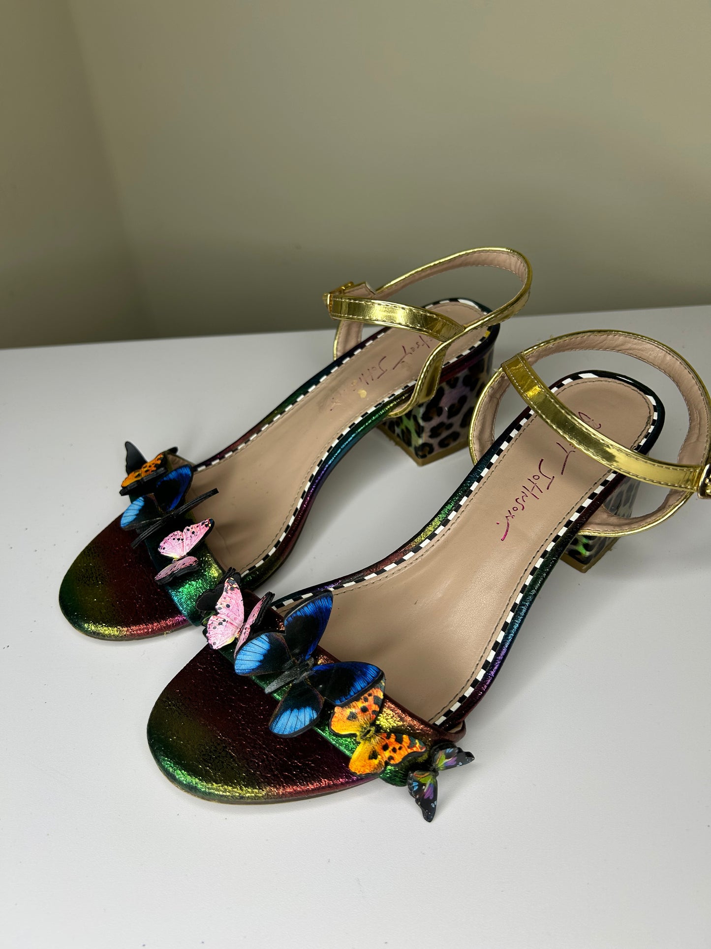 Betsey Johnson Butterfly Strap Leopard Print Heel Sandals