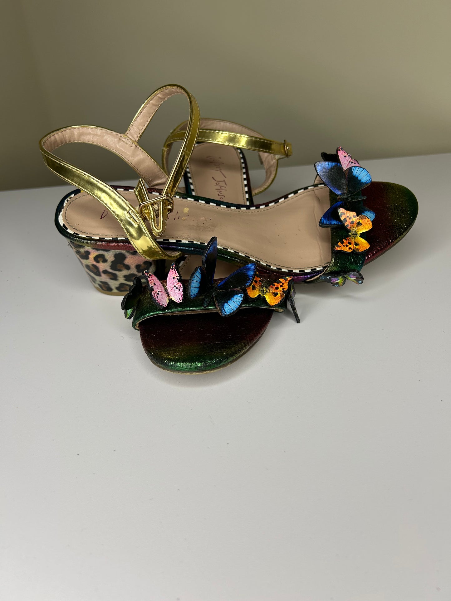 Betsey Johnson Butterfly Strap Leopard Print Heel Sandals