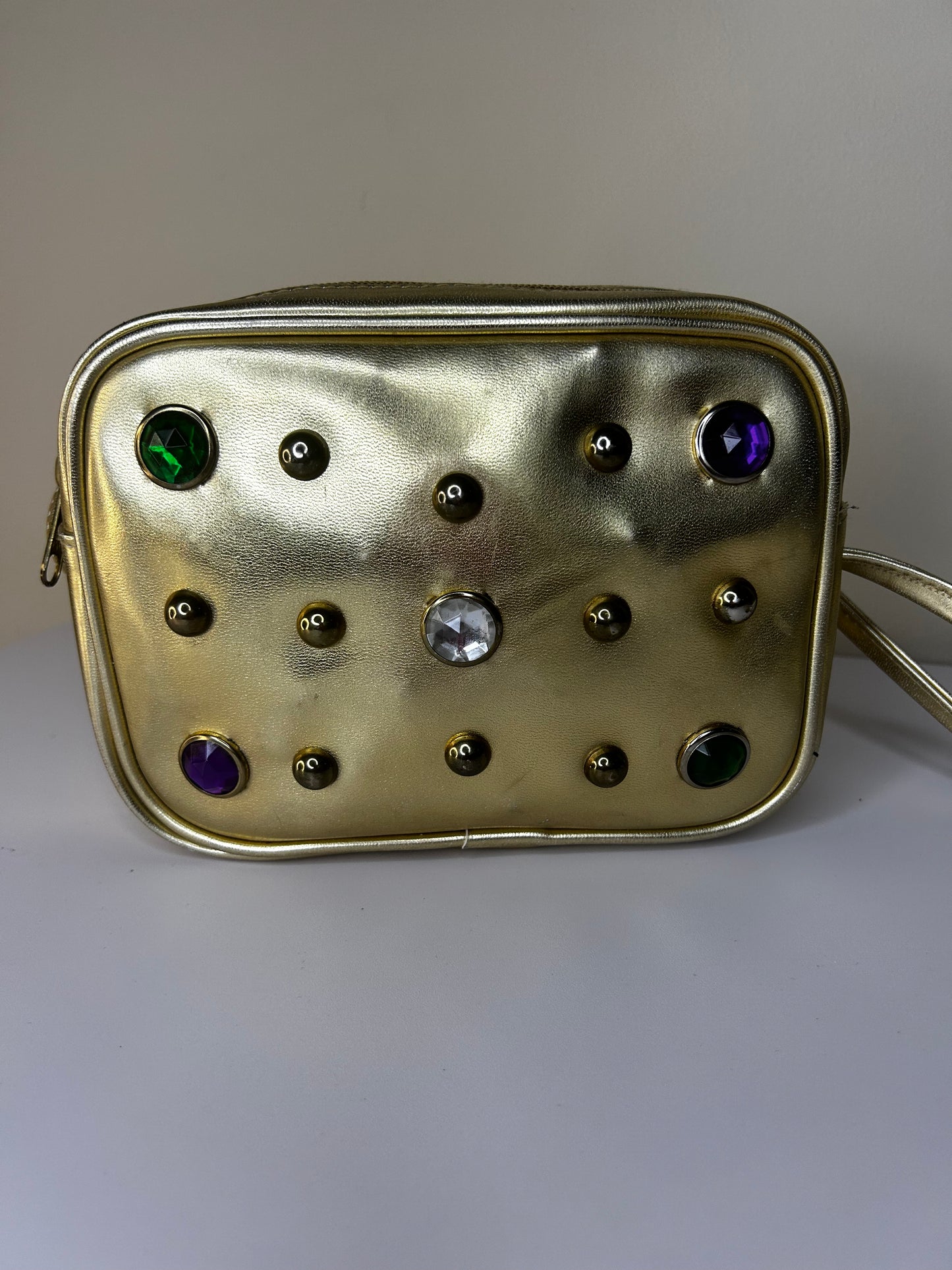 Gold Metallic Bejeweled Studded Purse