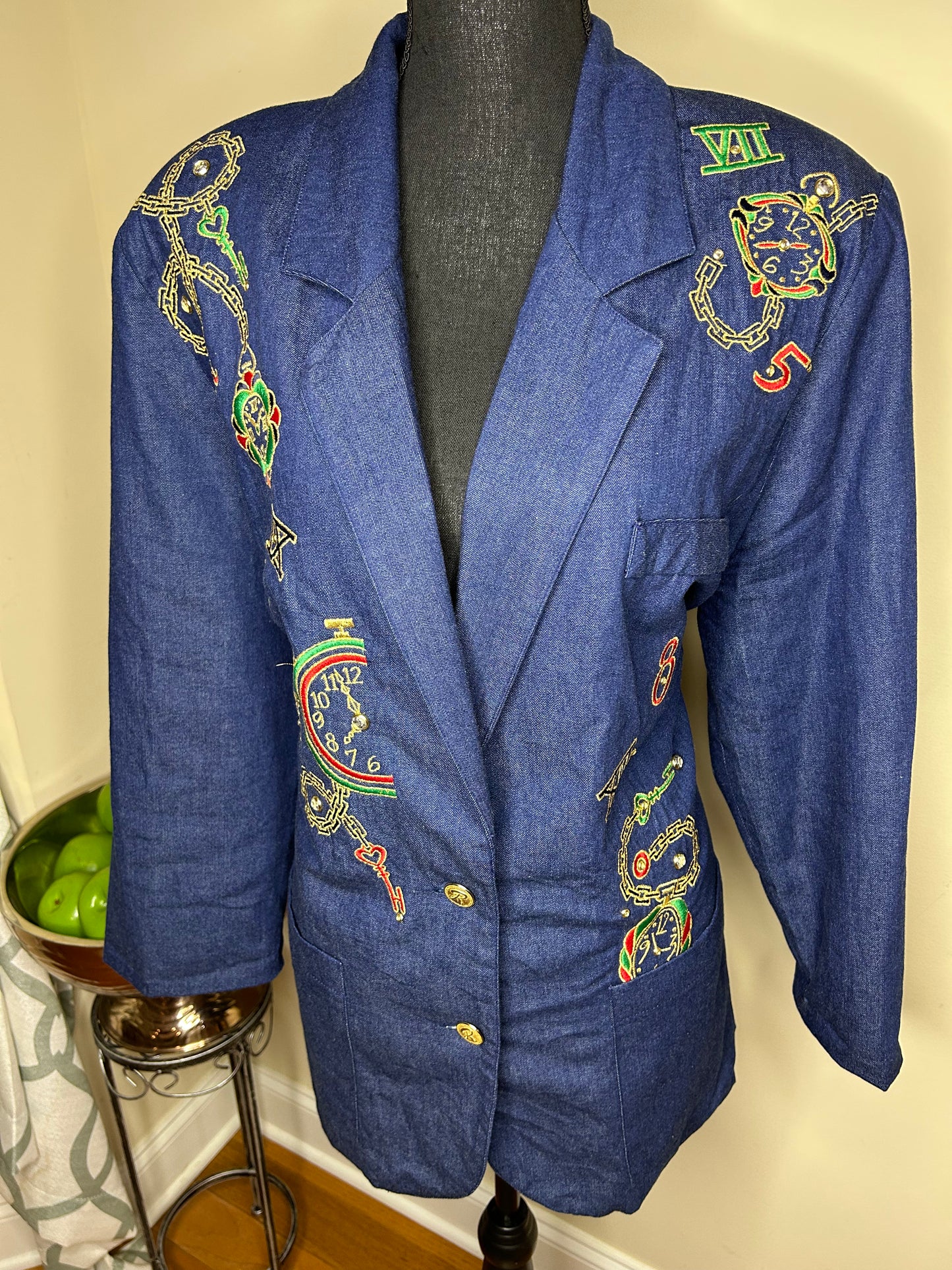 Roni Blanshay "Time Keeper" Denim Blazer w/ Jewels