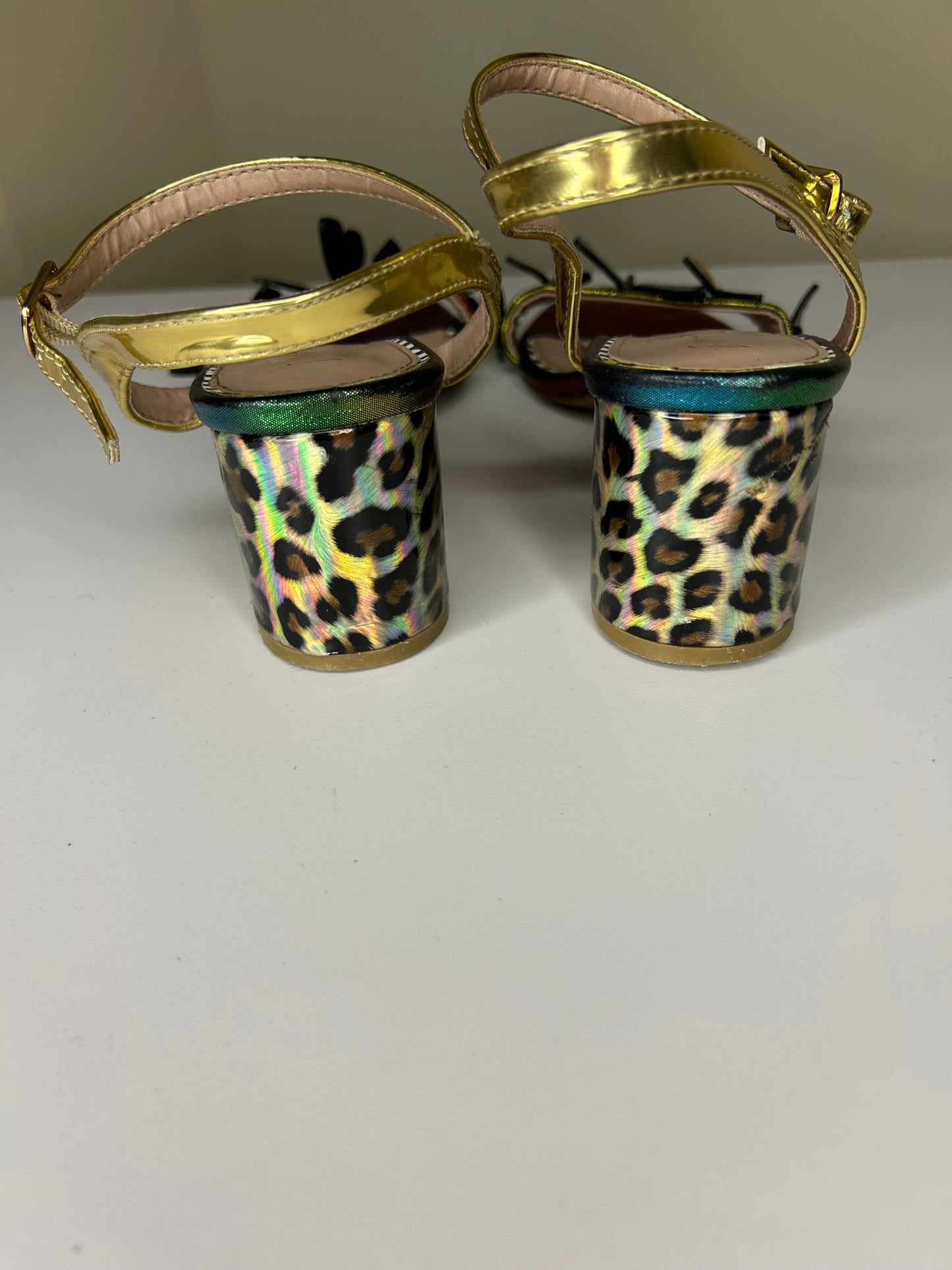 Betsey Johnson Butterfly Strap Leopard Print Heel Sandals