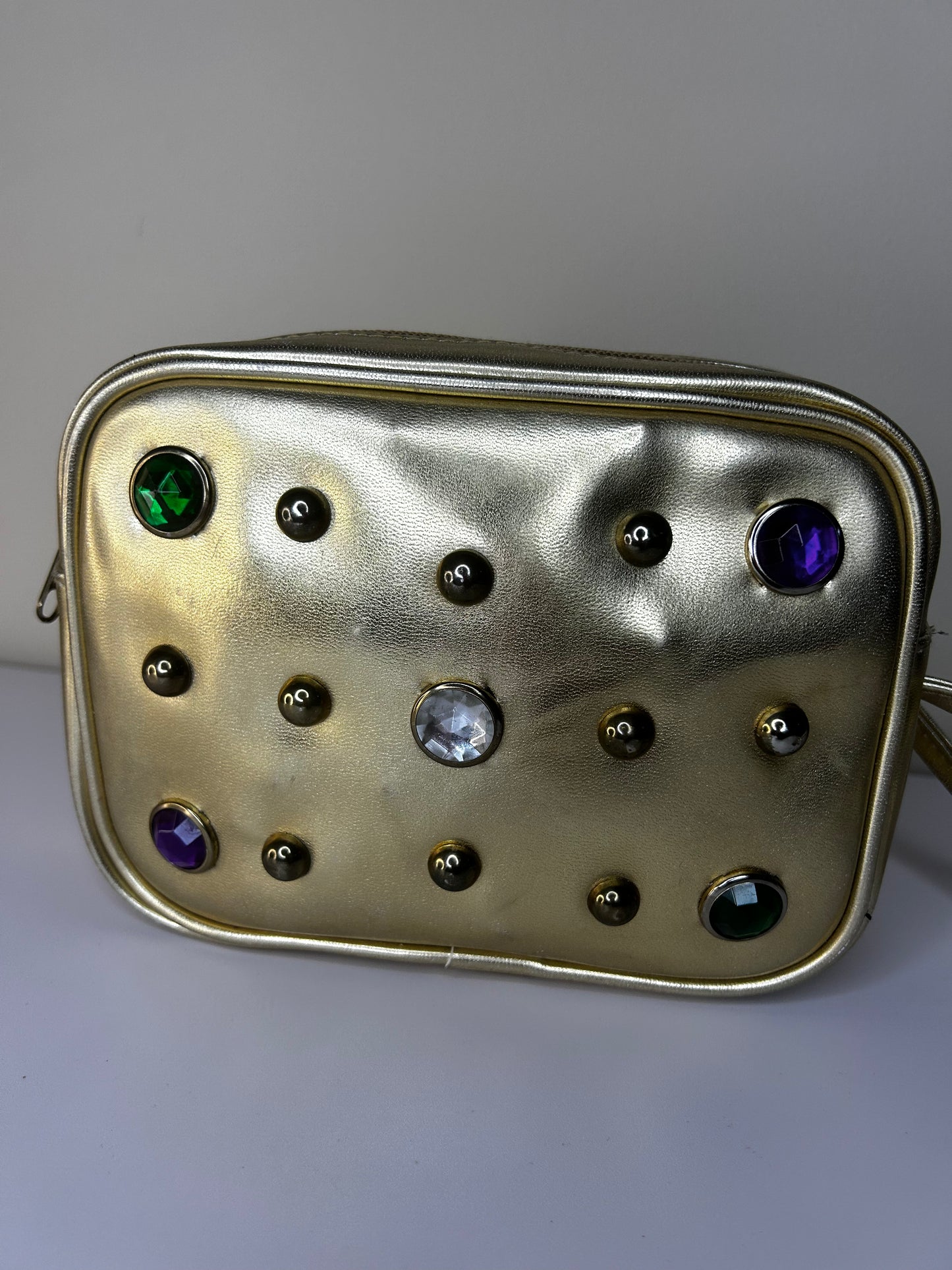 Gold Metallic Bejeweled Studded Purse