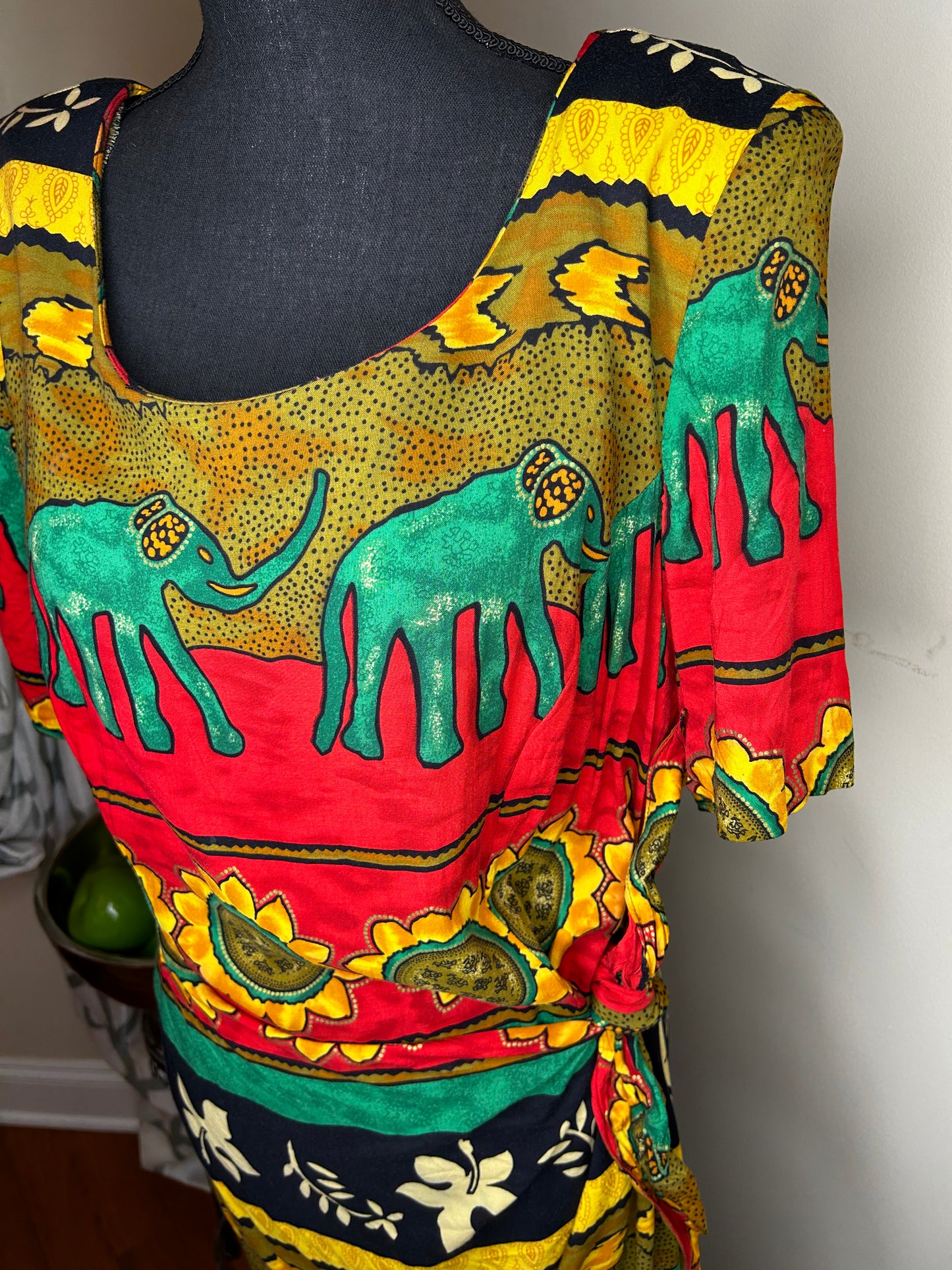 W2 Sunflower and Elephant Print Wrap Dress