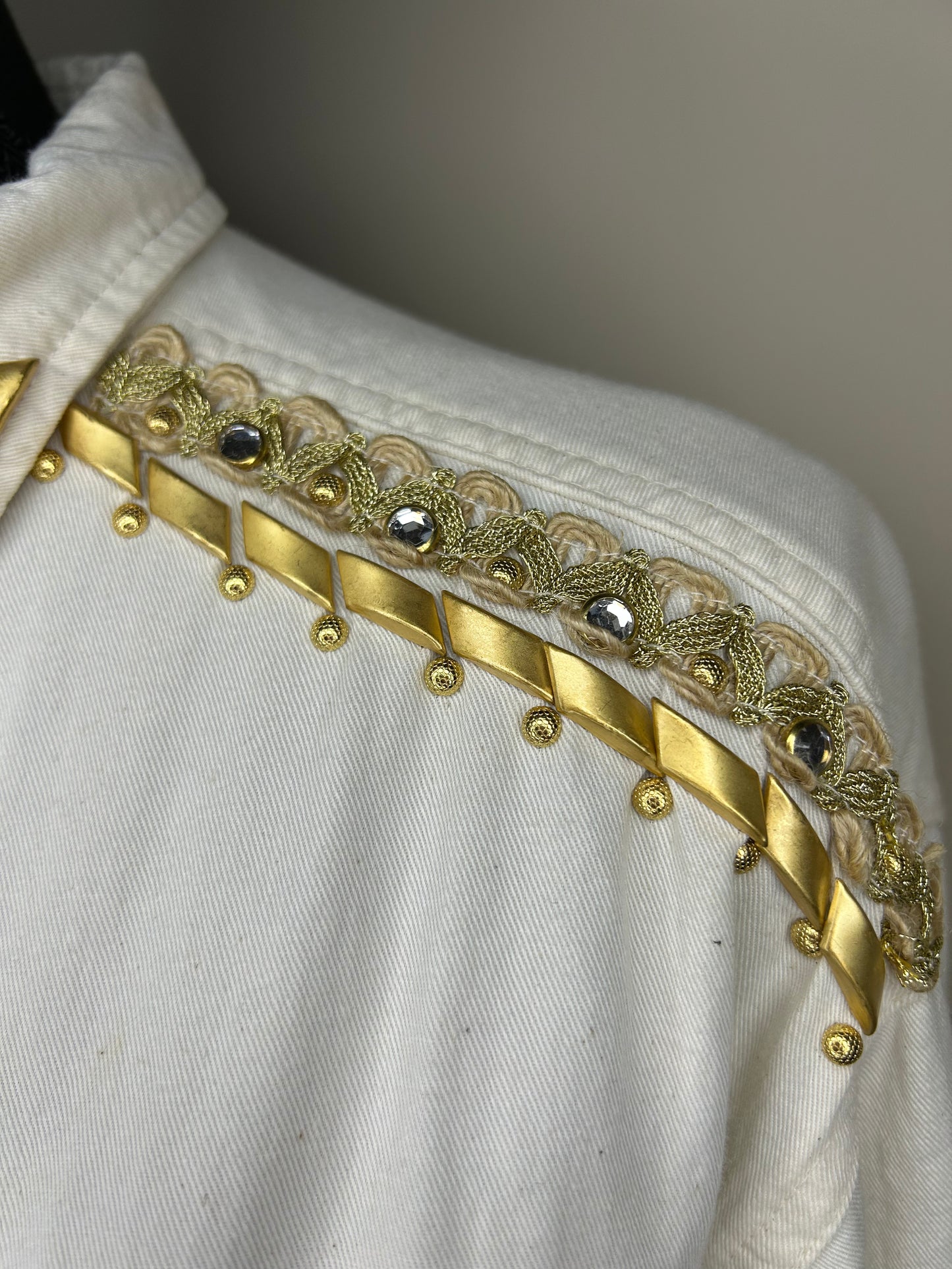 Cache Creme Jewel Shirt w/ Gold Studs and Embroidery