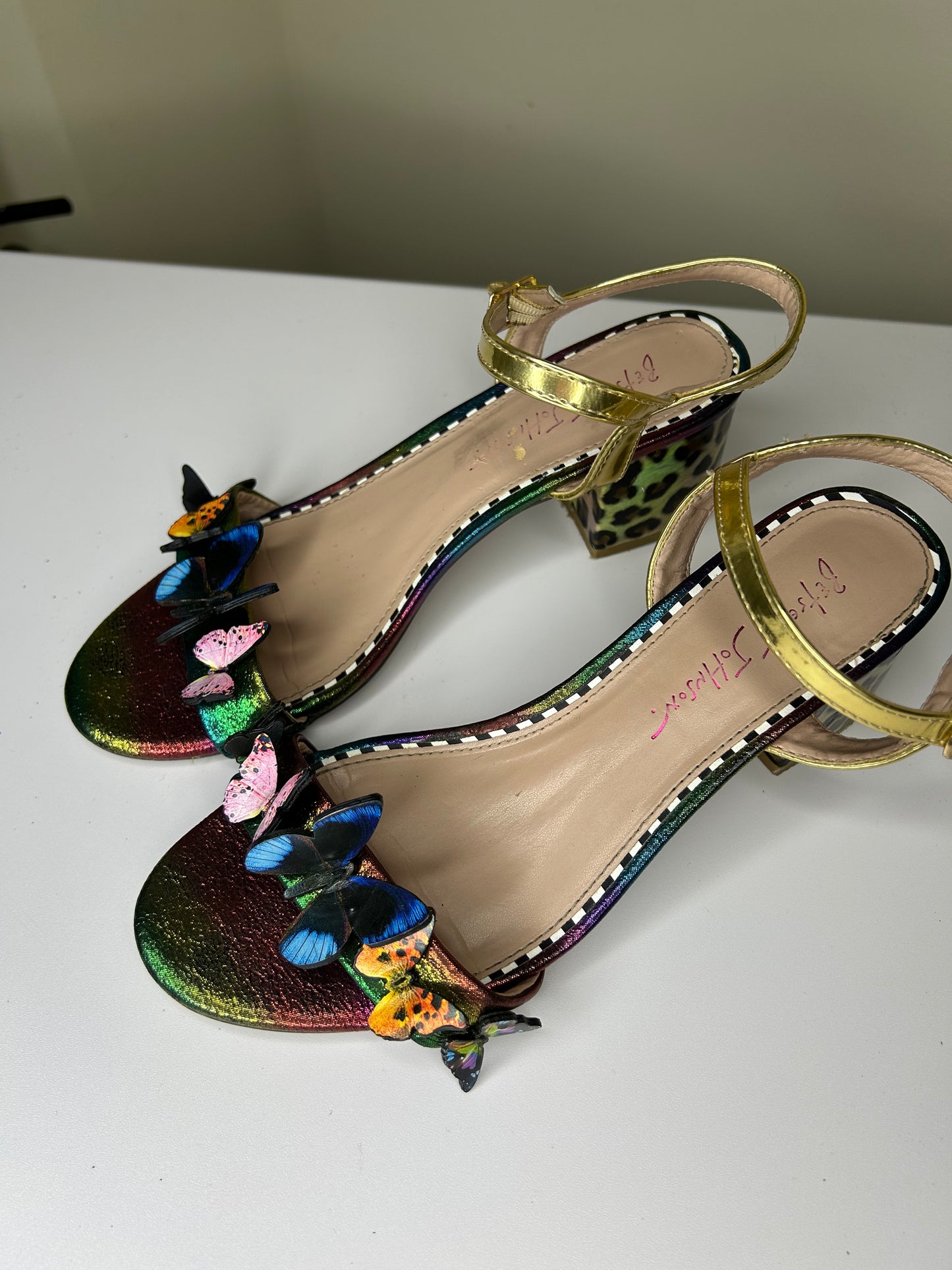 Betsey Johnson Butterfly Strap Leopard Print Heel Sandals