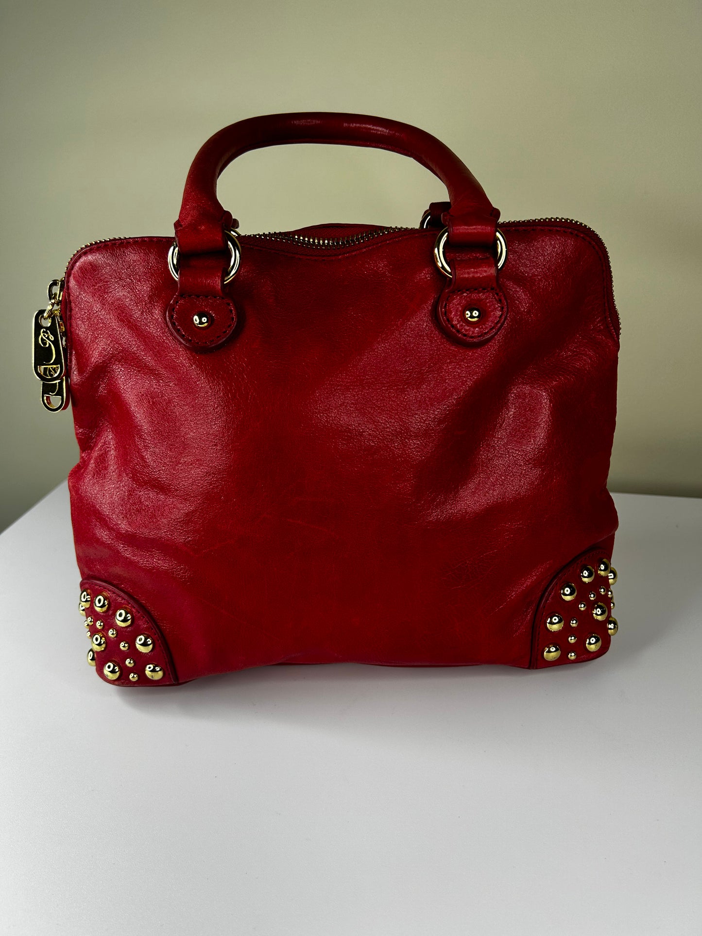 Belle Badgley Mischka Red Purse w/ Gold Studs