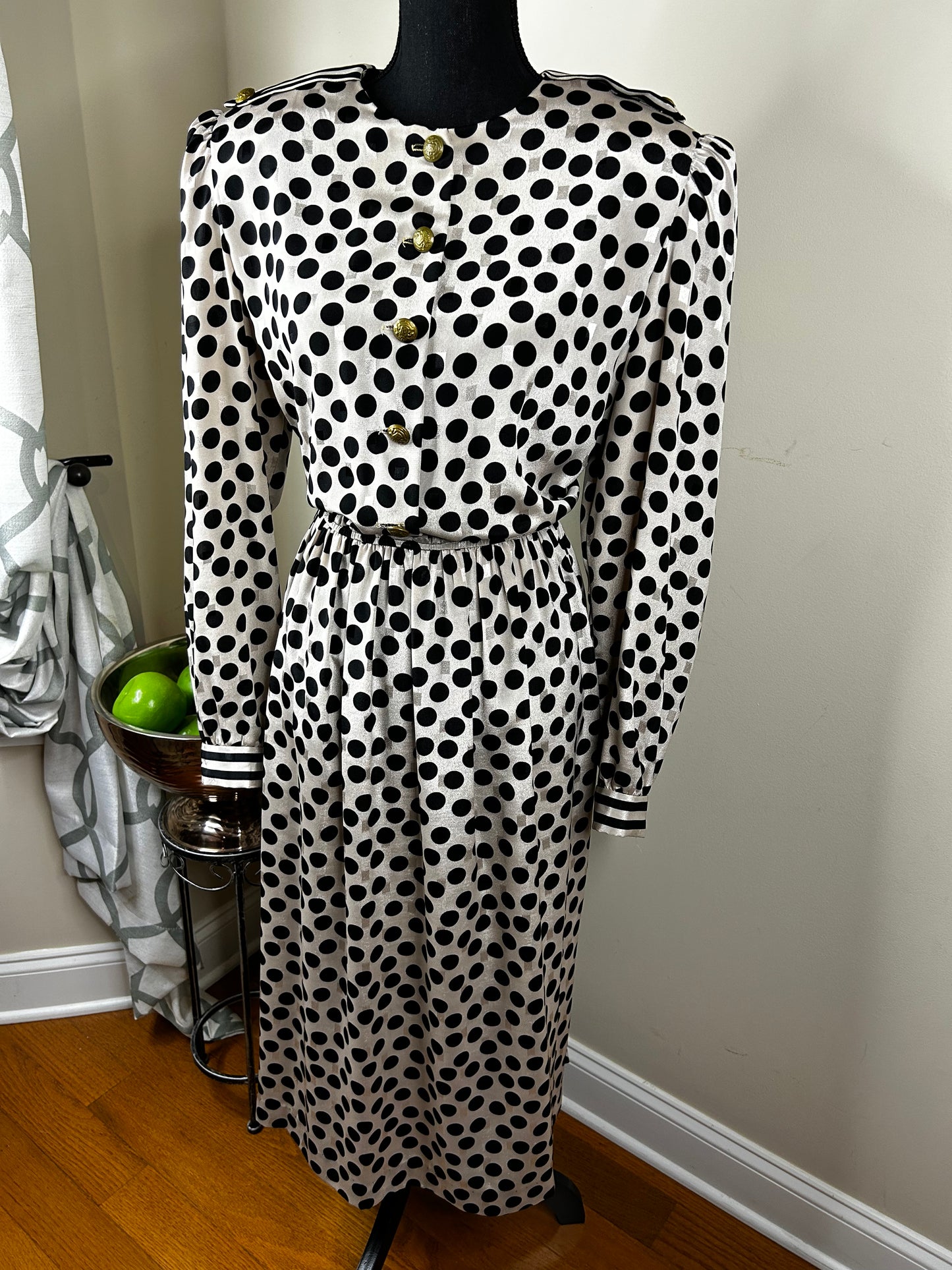 Lady Carol Vintage Polka Dot Black and Creme Dress