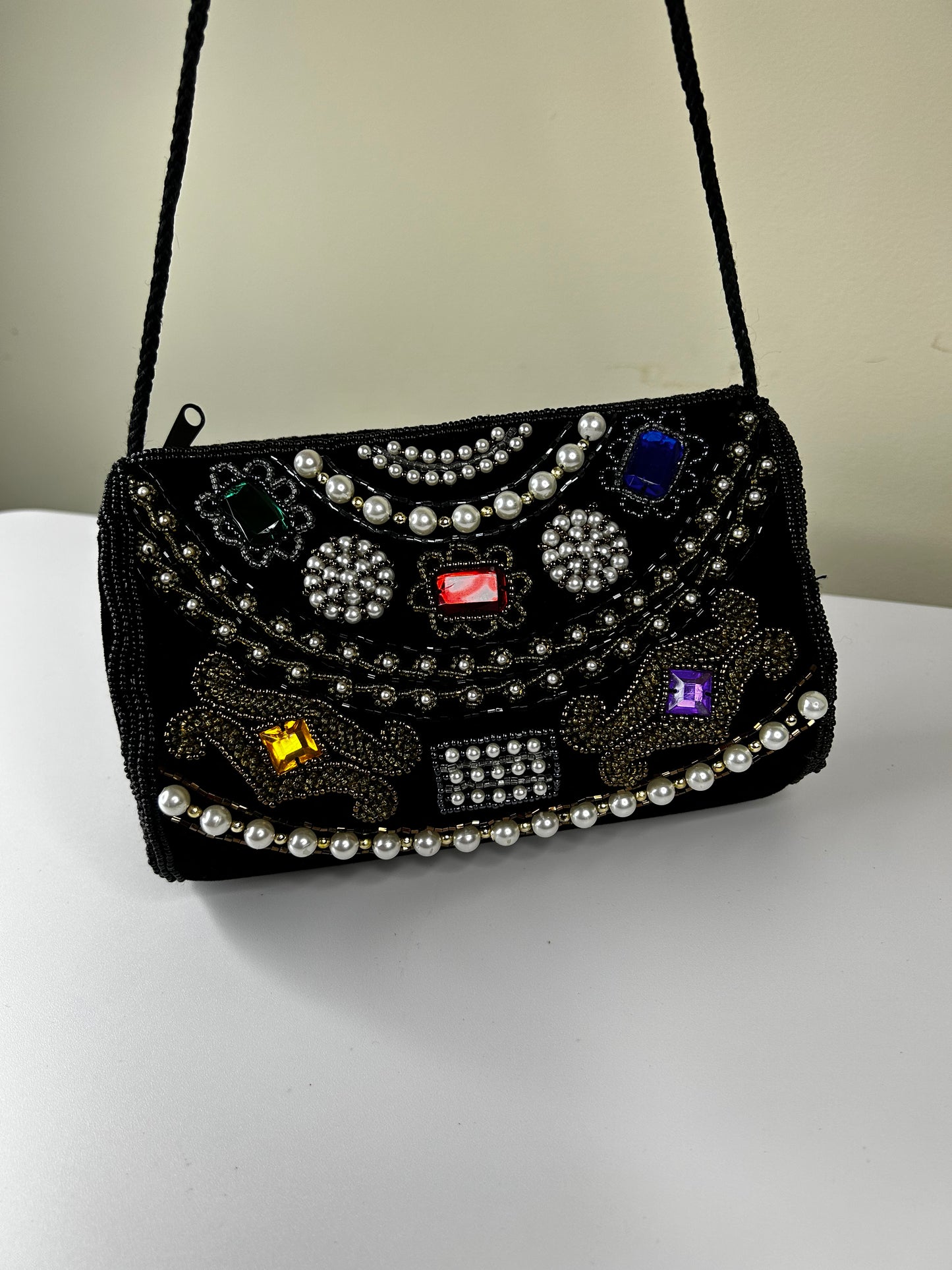 Magid 1980s Black Velvet, Beaded and Bejeweled Purse