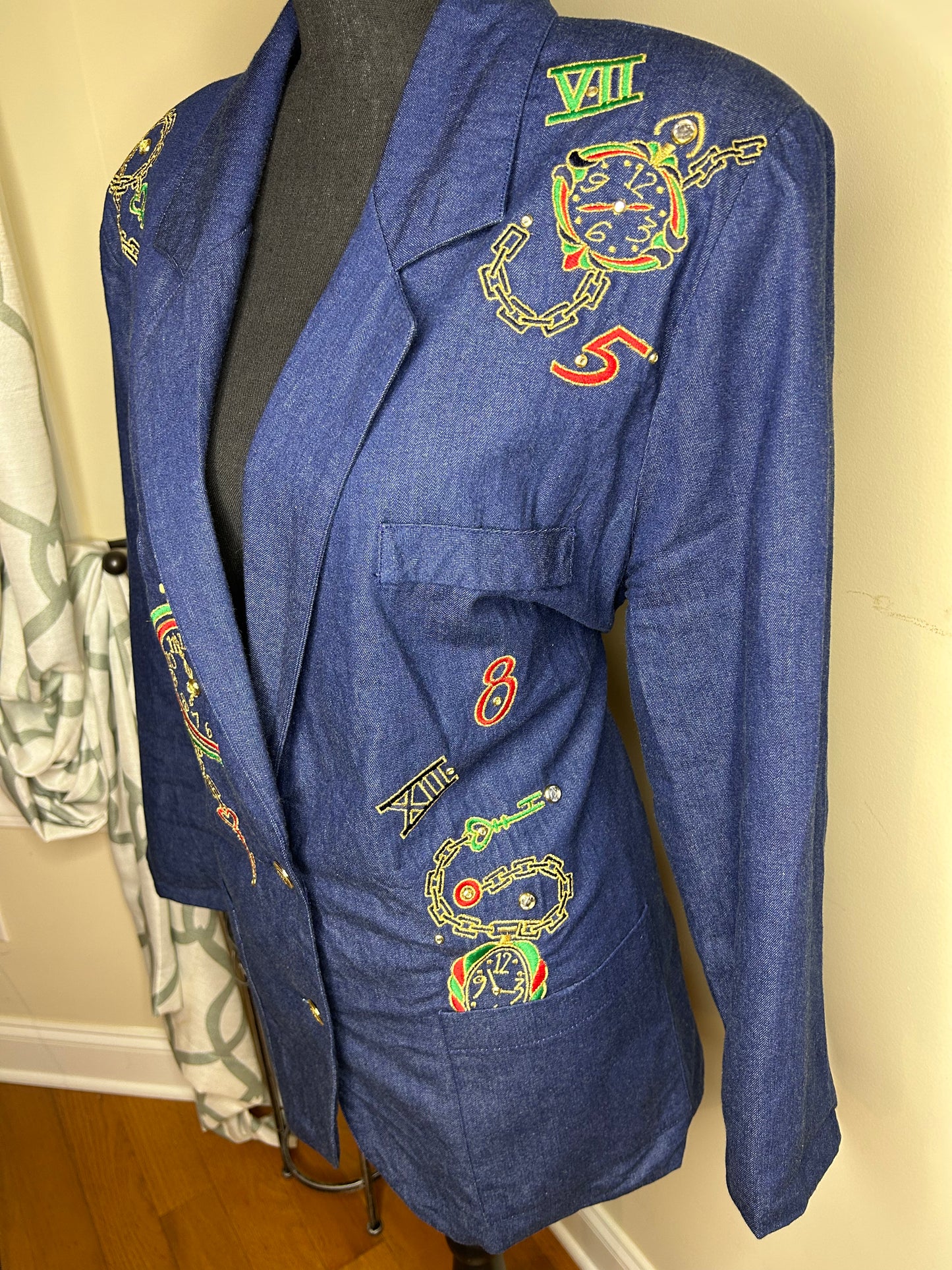 Roni Blanshay "Time Keeper" Denim Blazer w/ Jewels