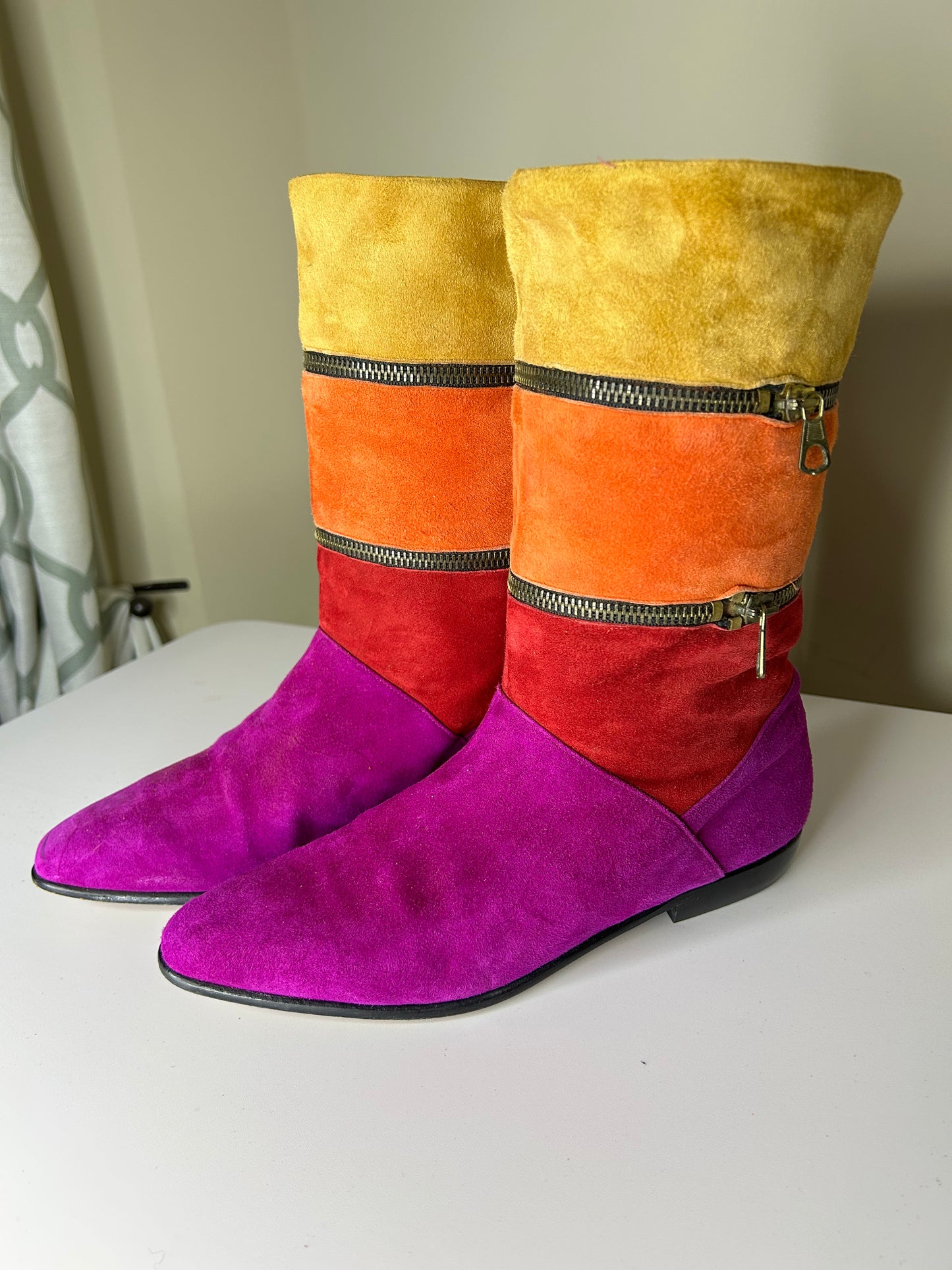 80s Vaneli Italian Colorblock Tall Suede Leather Boots