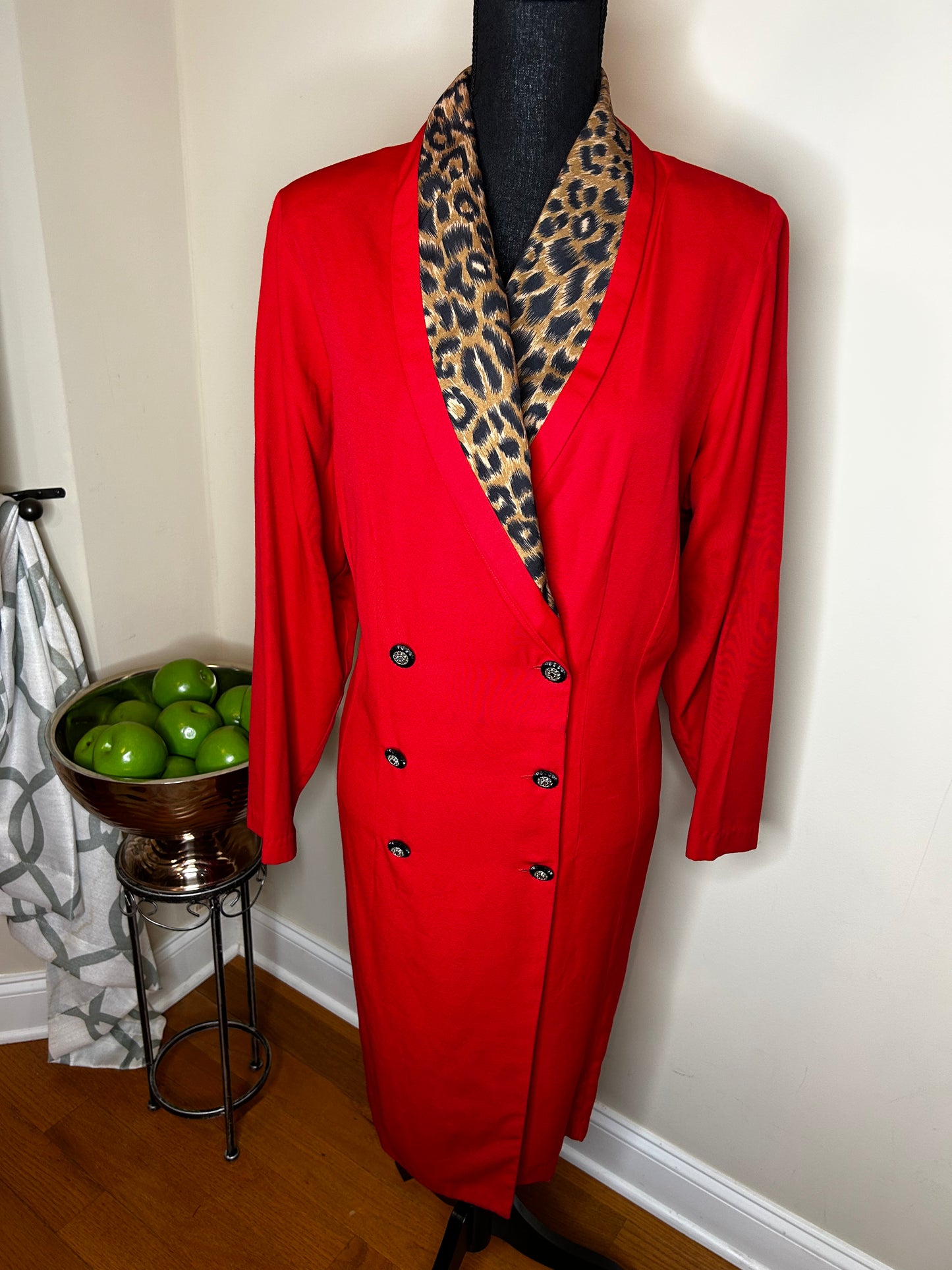 Sue Brett Leopard Trimmed Red Dress