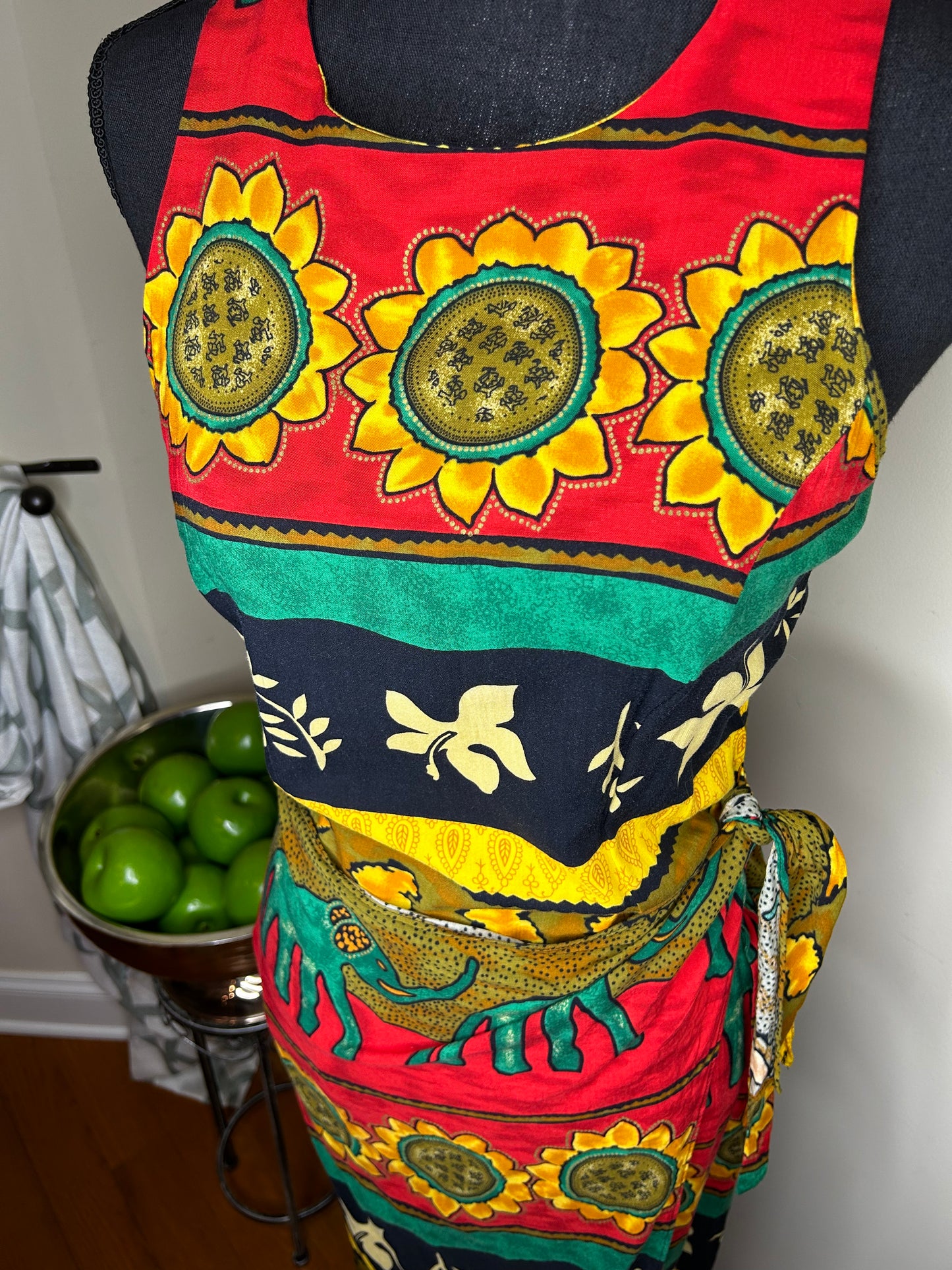 W2 Sleeveless Sunflower and Elephant Print Wrap Dress