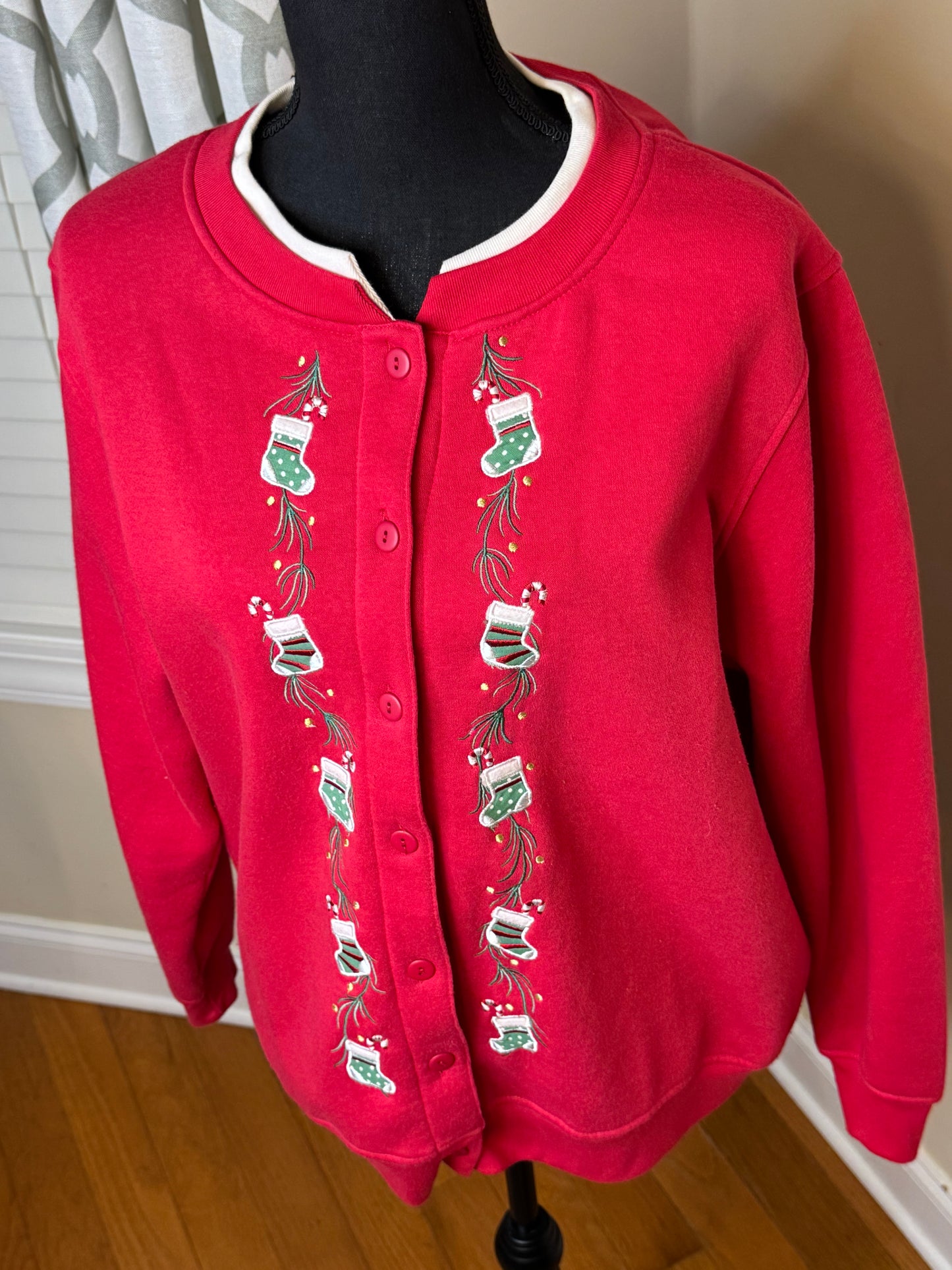 Christmas Stocking Themed Vtg Cardigan/Sweatshirt