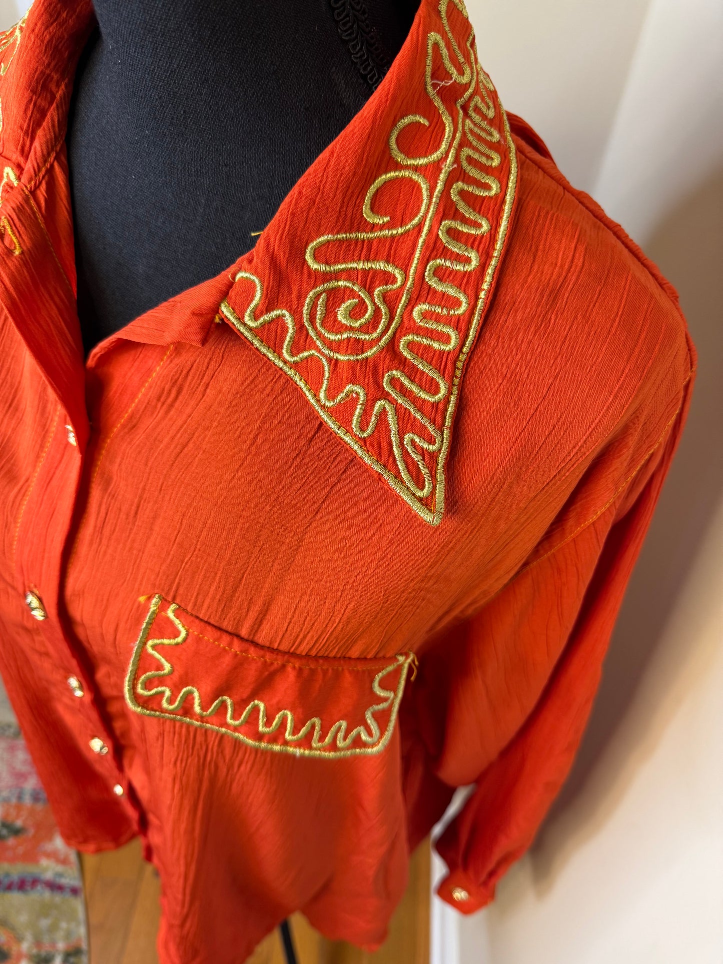 Vtg J.K.S Designs Gold Embroidered Shirt