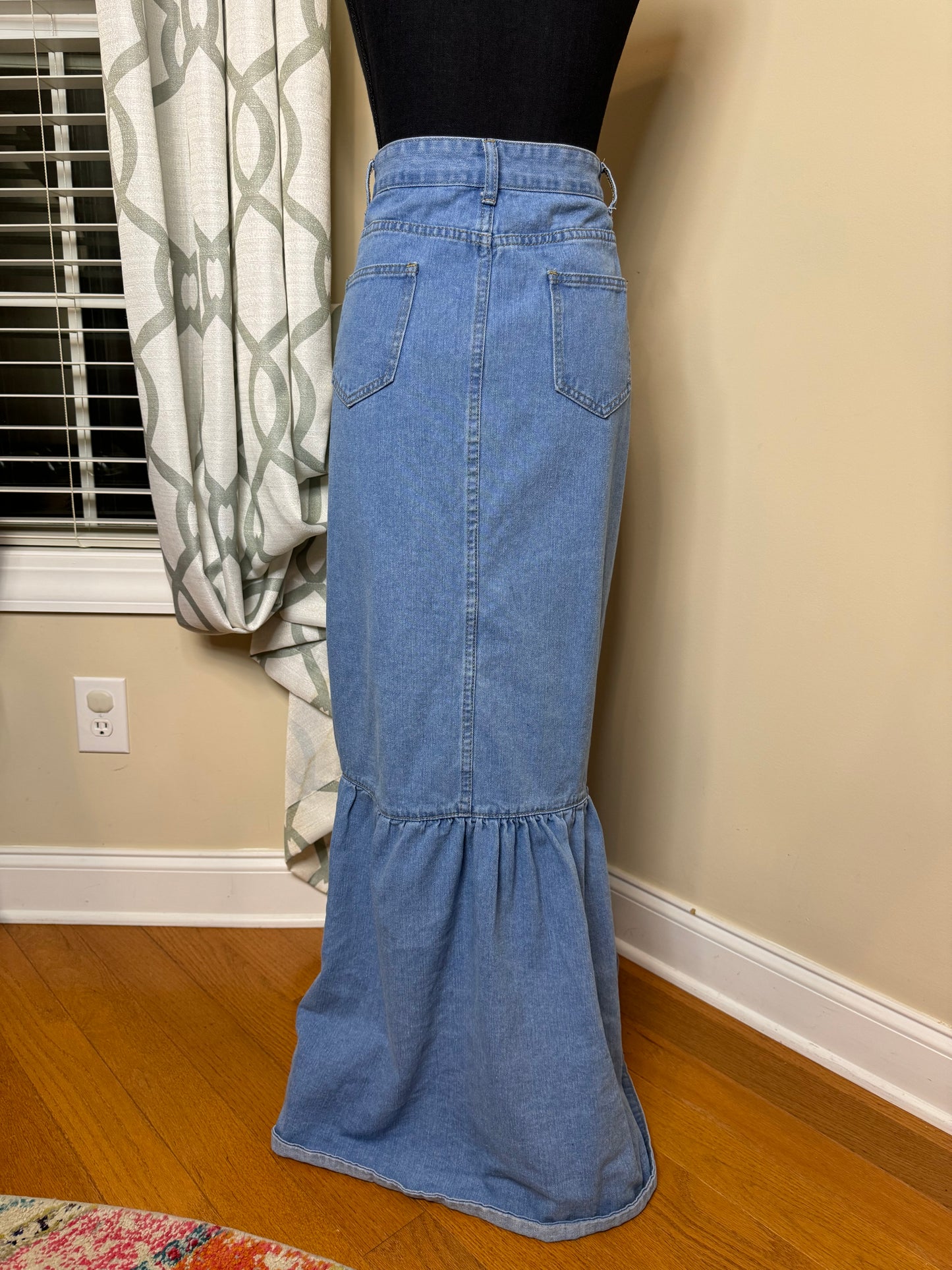Shein Brand Button-Up Denim Mermaid Maxi Skirt