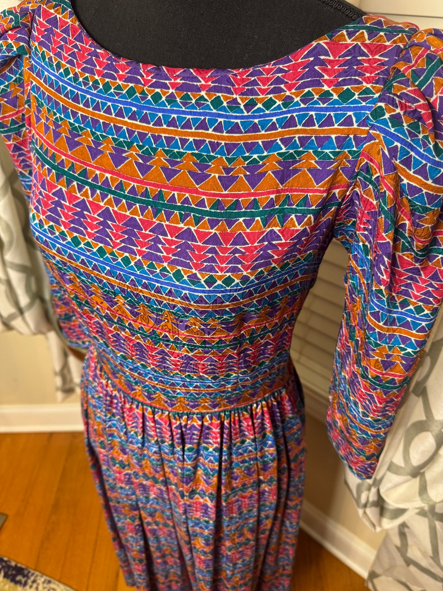 Nicole Miller 100% Silk Abstract High Waisted Print Dress